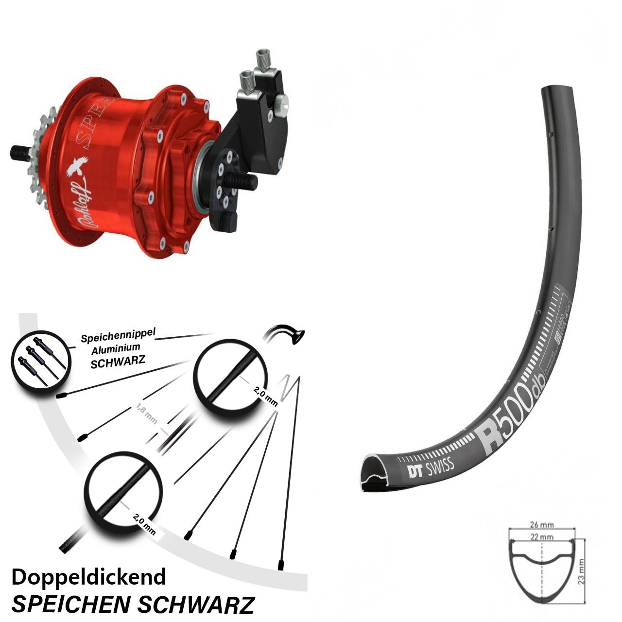 Disc Laufrad 29 Zoll DT Swiss R500 Rohloff Speedhub 500/14 TS DB OEM rot