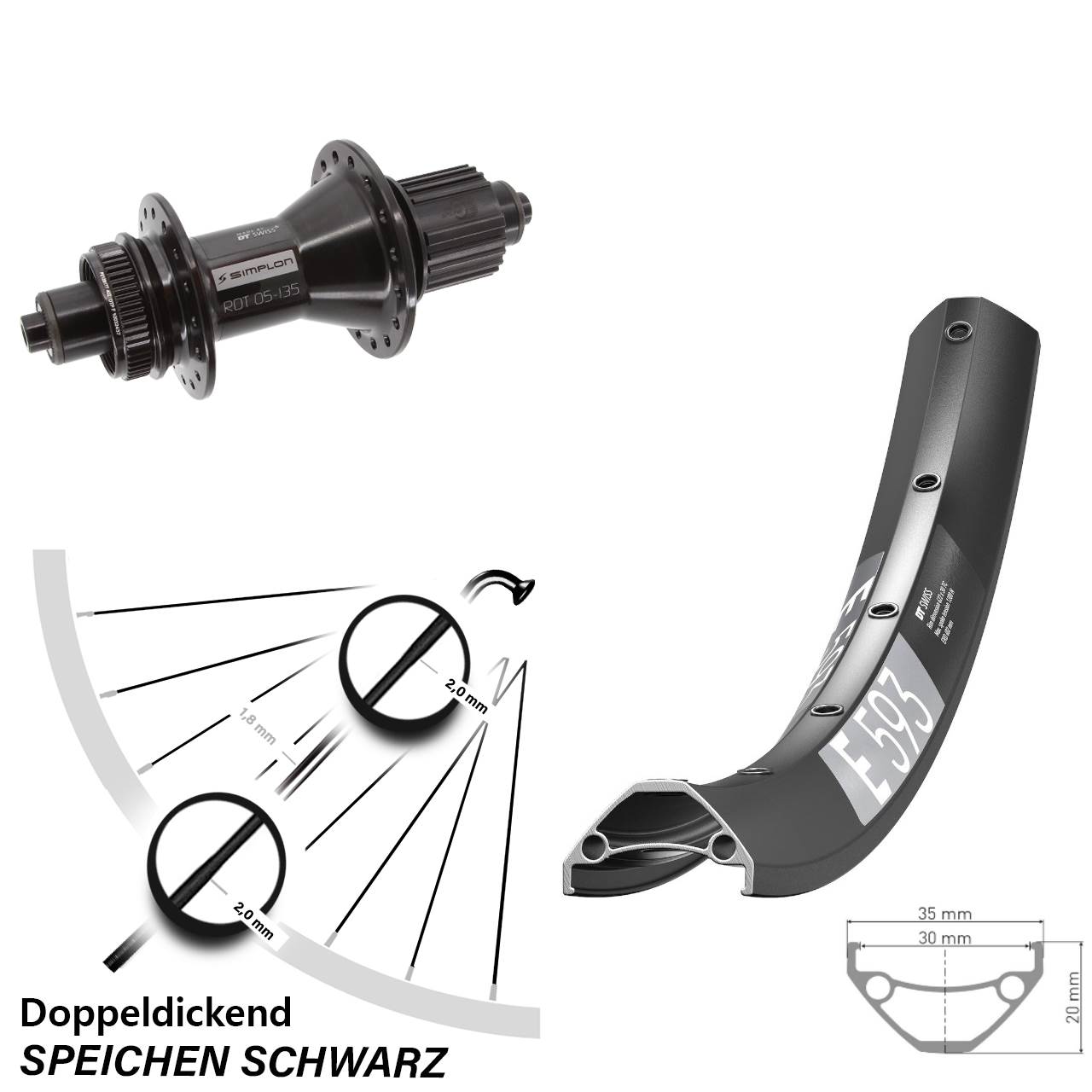 27,5 Zoll DT Swiss E 593-370 Hybrid Disc Laufrad QR Shimano Micro Spline
