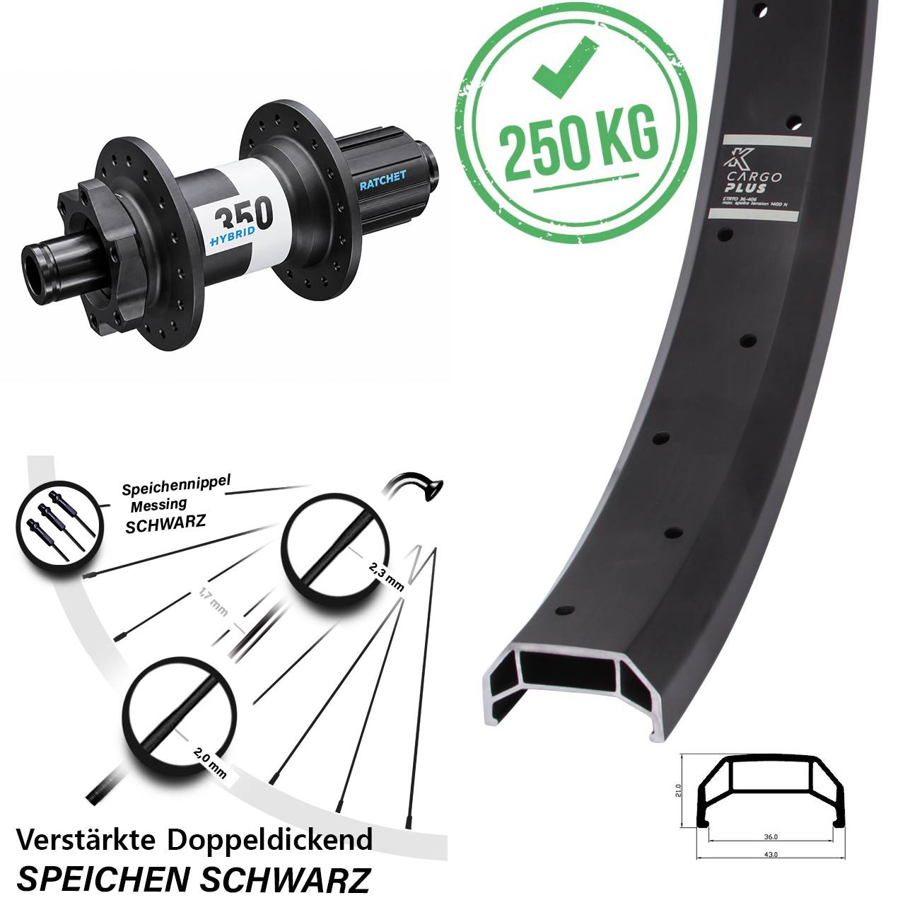 6-Loch Hinterrad 26 Zoll KX Cargo Plus DT Swiss 350 Hybrid 8-11 fach HG 12x148 Boost