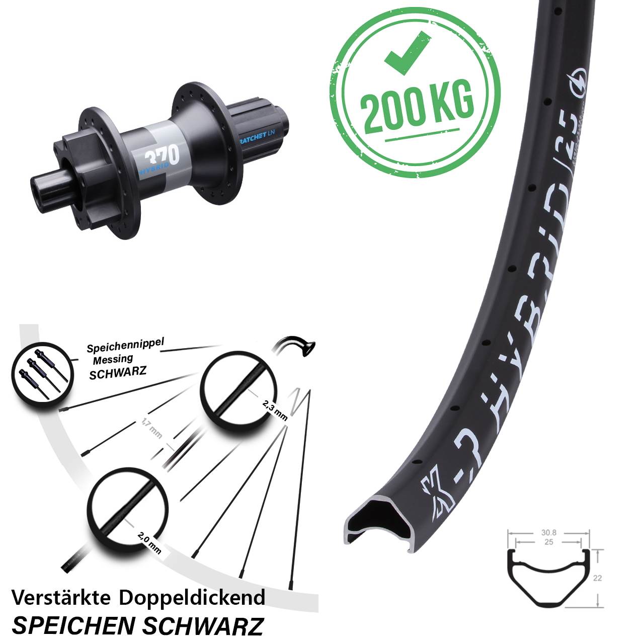 27,5 Zoll KX-R Hybrid 25 DT Swiss 370 Disc 6-Loch Hinterrad 12x148 8-11 fach