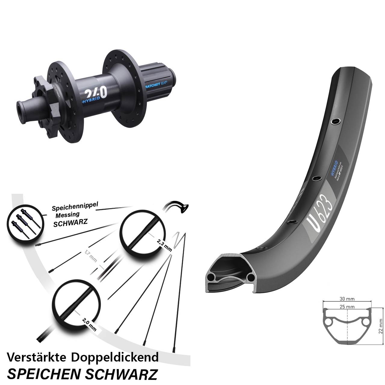 Hinterrad 6-Loch 12x148 28-29 Zoll DT Swiss U623 240 Hybrid 8-11 fach HG