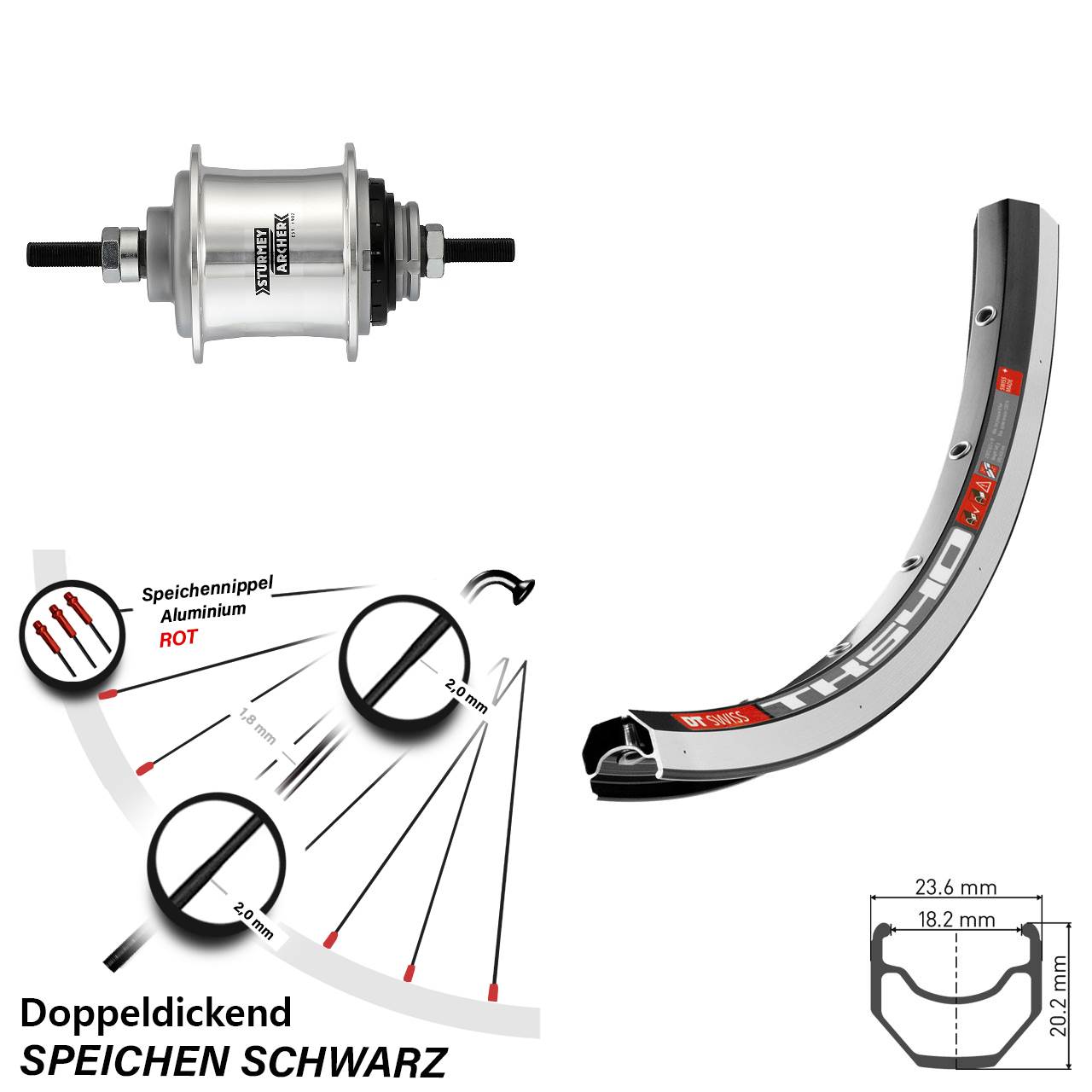 Hinterrad 28 Zoll DT Swiss TK 540 18-622 Sturmey Archer Automatic 2 Gang