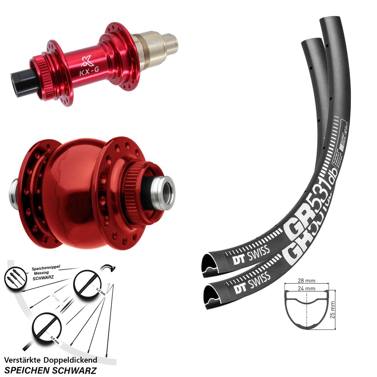 29 Zoll DT Swiss GR531 KX-G rot SON 28 Centerlock Laufradsatz 12x100/142 XDR 11-12 fach