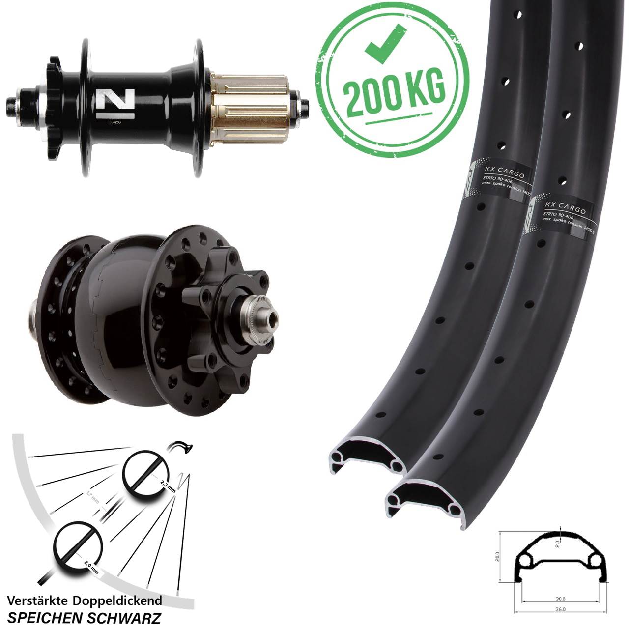 Disc Laufradsatz für Schnellspanner 20 Zoll KX Cargo Novatec D042 SON 28 8-11 fach HG