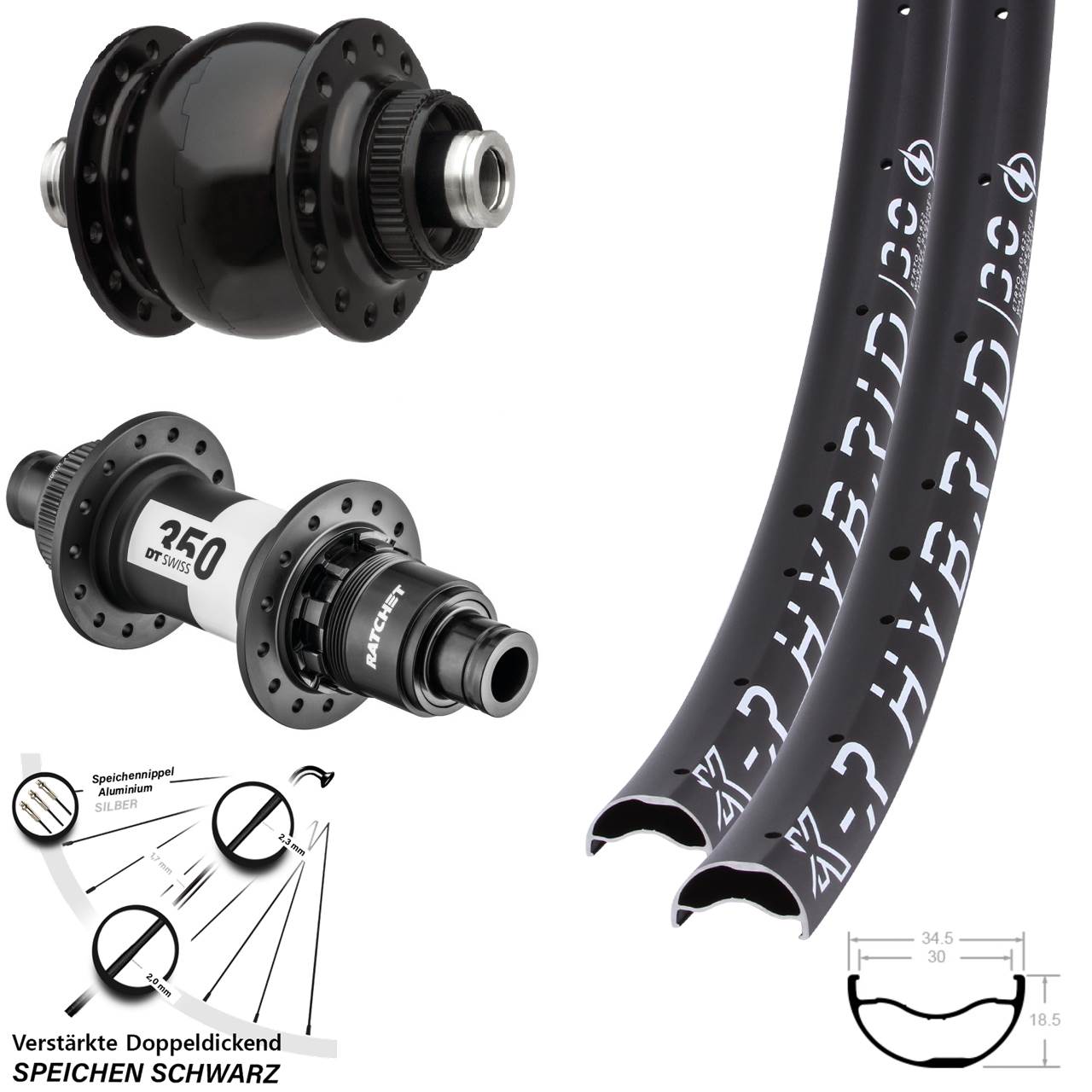 29 Zoll KX-R Hybrid 30 DT Swiss 350 SON 28 Laufradsatz Centerlock 12x100/142 XD