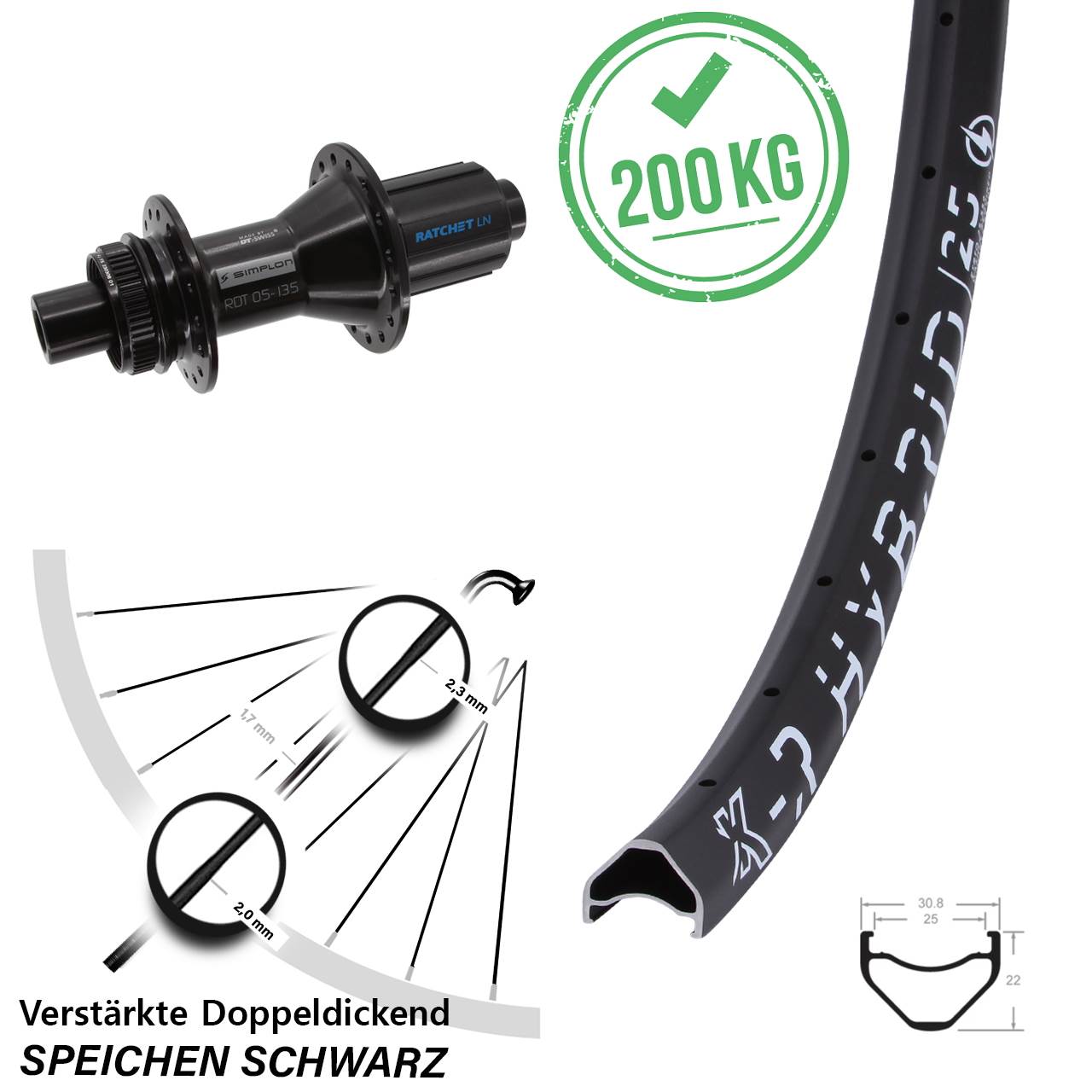 Disc Laufrad 29 Zoll DT Swiss 370 KX-R Hybrid 25 8-11 fach 12x142