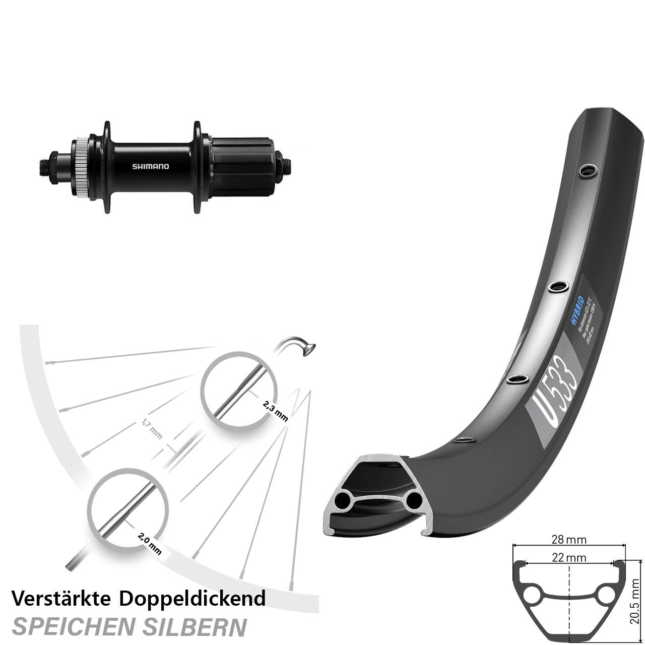 Centerlock Hinterrad 26 Zoll DT Swiss U 533 Shimano FH-QC400 8-11 fach HG QR