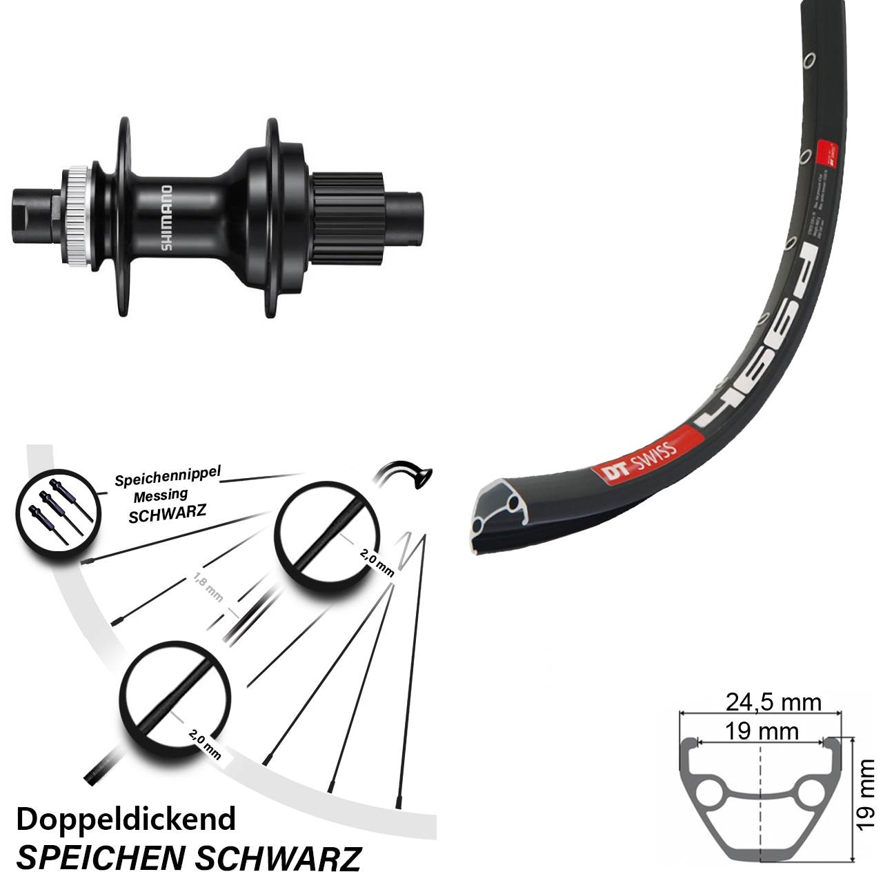 28 Zoll DT Swiss 466 Shimano FH-MT510 Disc Laufrad 12x142 Shimano Micro Spline