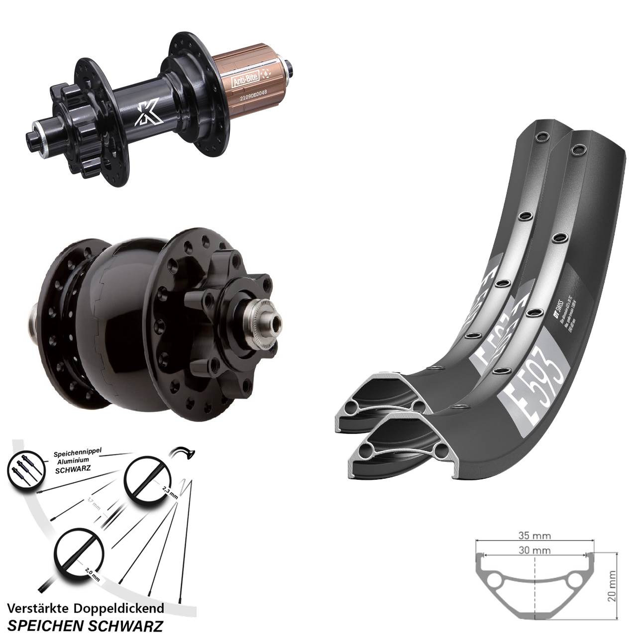 Disc Laufrad-Satz 27,5 Zoll DT Swiss E593 KX-M SON 28 8-12 fach HG für Schnellspanner