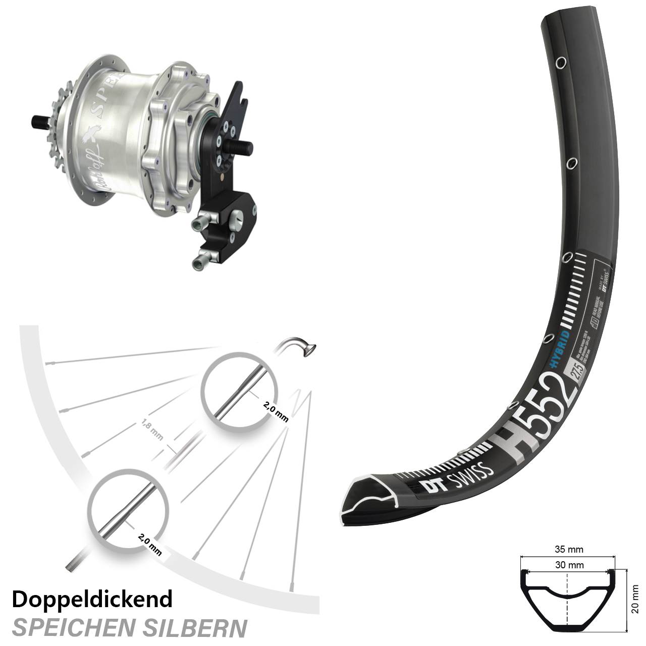 Disc Hinterrrad 29 Zoll DT Swiss H 552 Rohloff Speedhub TS DB OEM2 Tandem