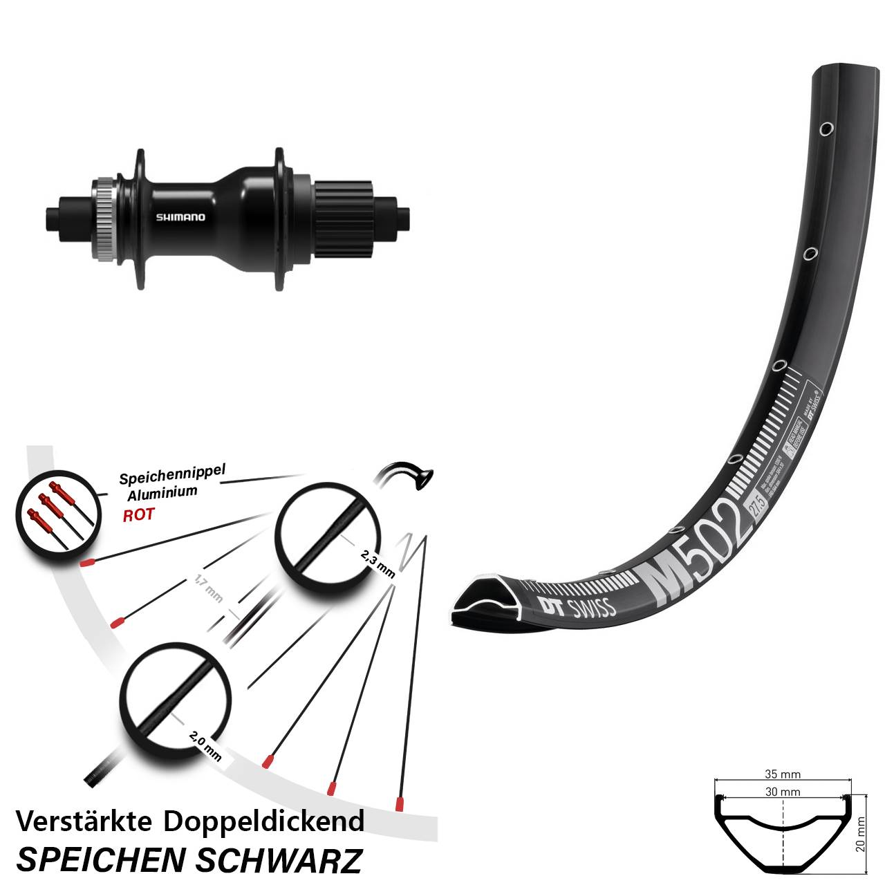 27,5 Zoll DT Swiss M502 Shimano FH-QC500-MS Hinterrad für Schnellsp. Micro Spline