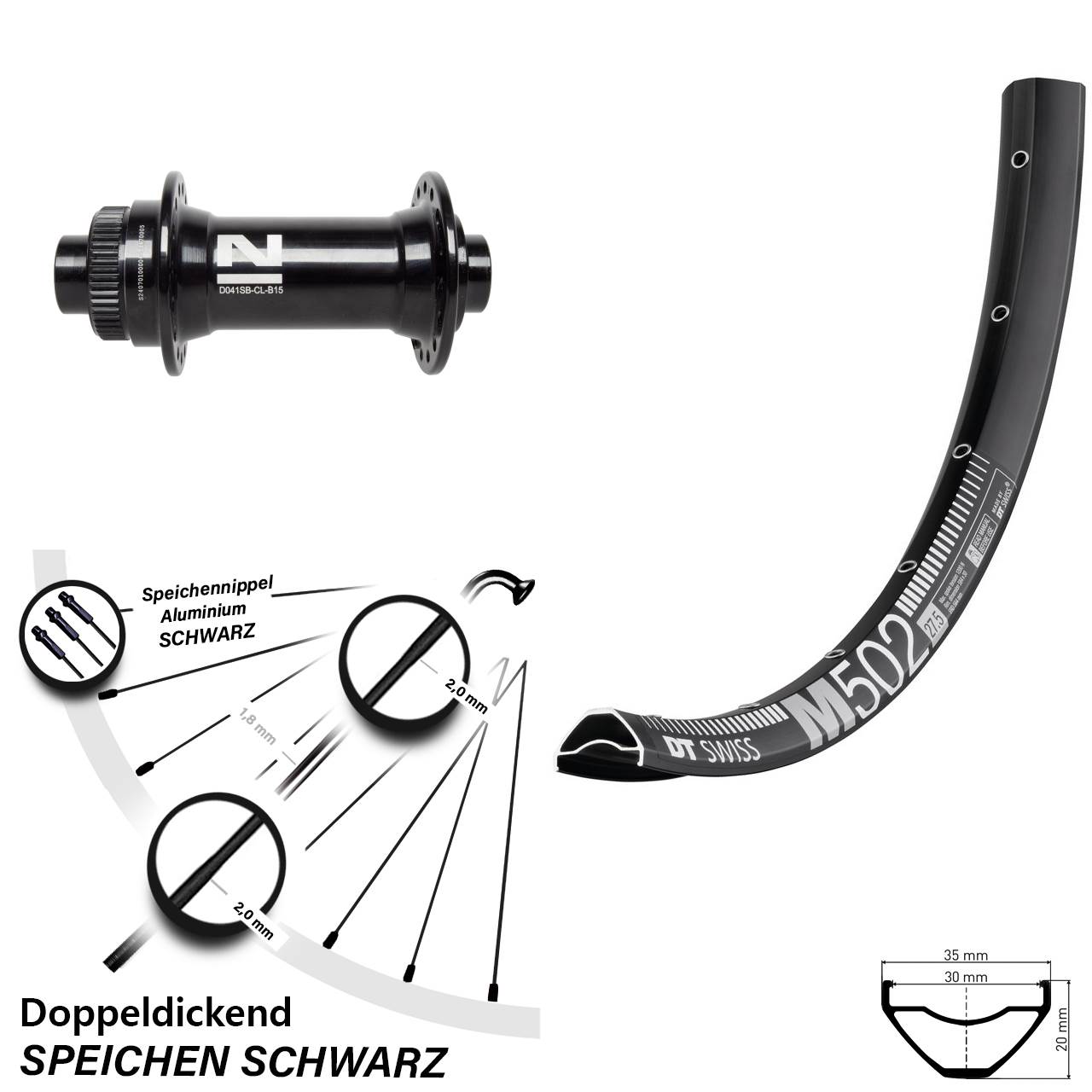 Centerlock Vorderrad 27,5 Zoll DT Swiss M502 Novatec D041SB 15x110 Boost