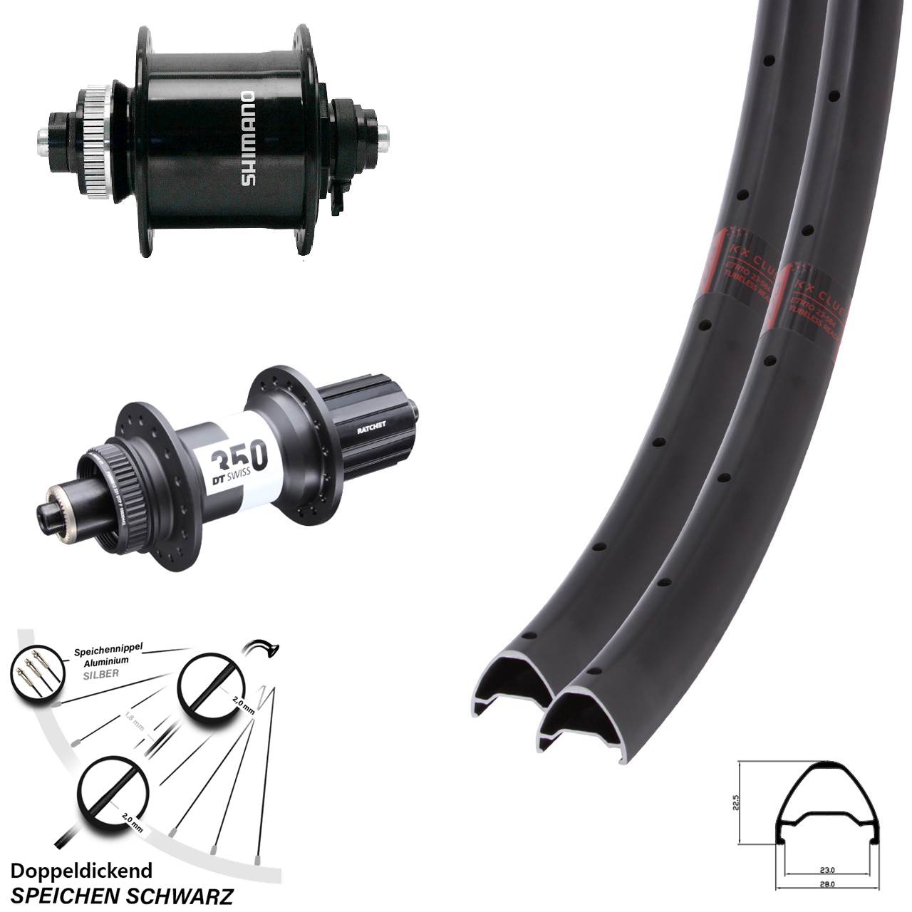 26 Zoll KX Clue DT Swiss 350 HG Shimano UR700 Centerlock Laufradsatz 5x100/135