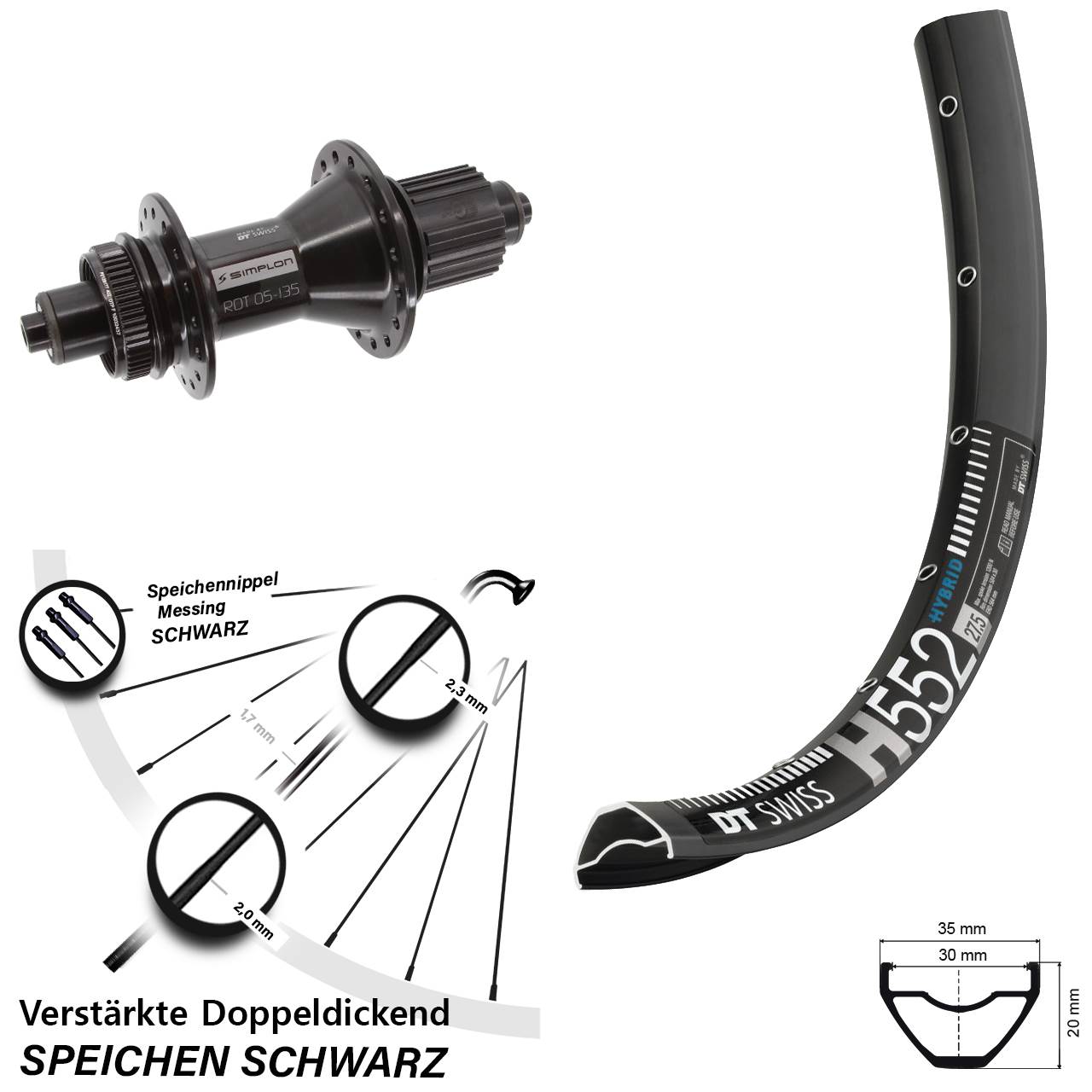 DT Swiss H552-370 Hybrid 27,5 Zoll Disc Laufrad QR Shimano Micro Spline