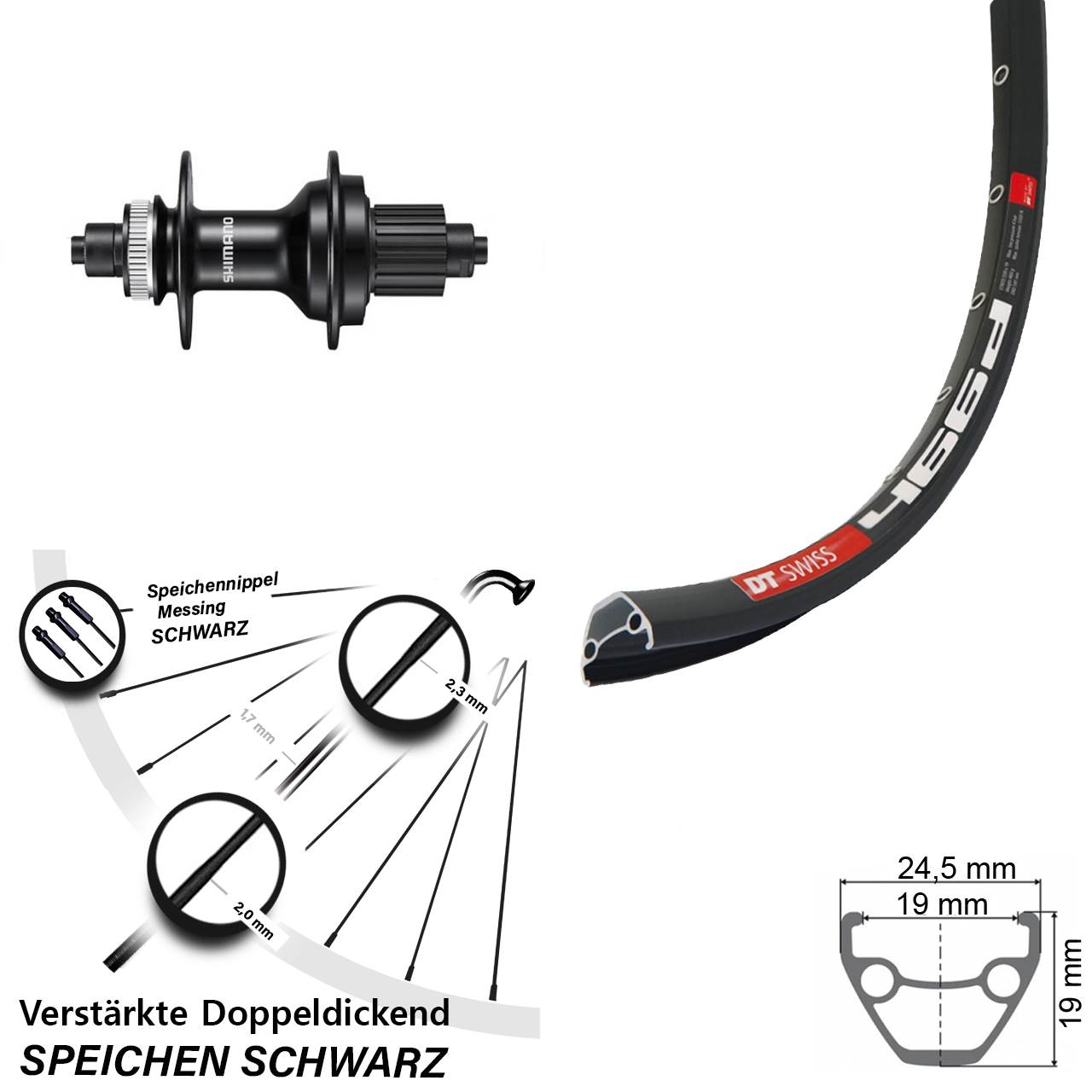 Disc Hinterrad 28 Zoll DT Swiss 466d Shimano MT500 Micro Spline für Schnellspanner