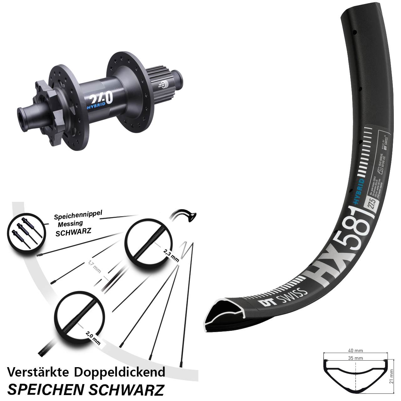 27,5 Zoll Hinterrad HX 581 DT Swiss 240 Hybrid OS Boost 12x148 mm Micro Spline 12-fach