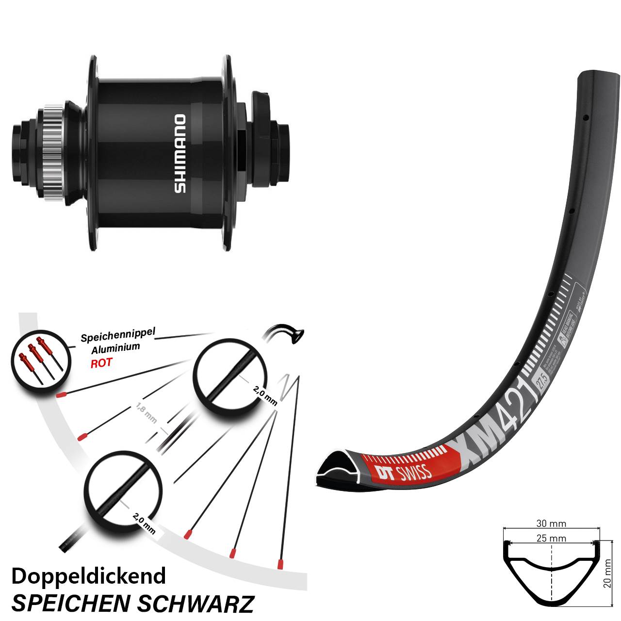 Disc Laufrad mit Nabendynamo 15x100 29 Zoll DT Swiss XM421 Shimano DH-UR708