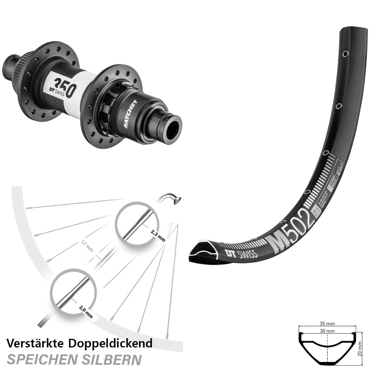 Hinterrad Centerlock 12x142 29 Zoll DT Swiss M 502-350 CL SRAM XD