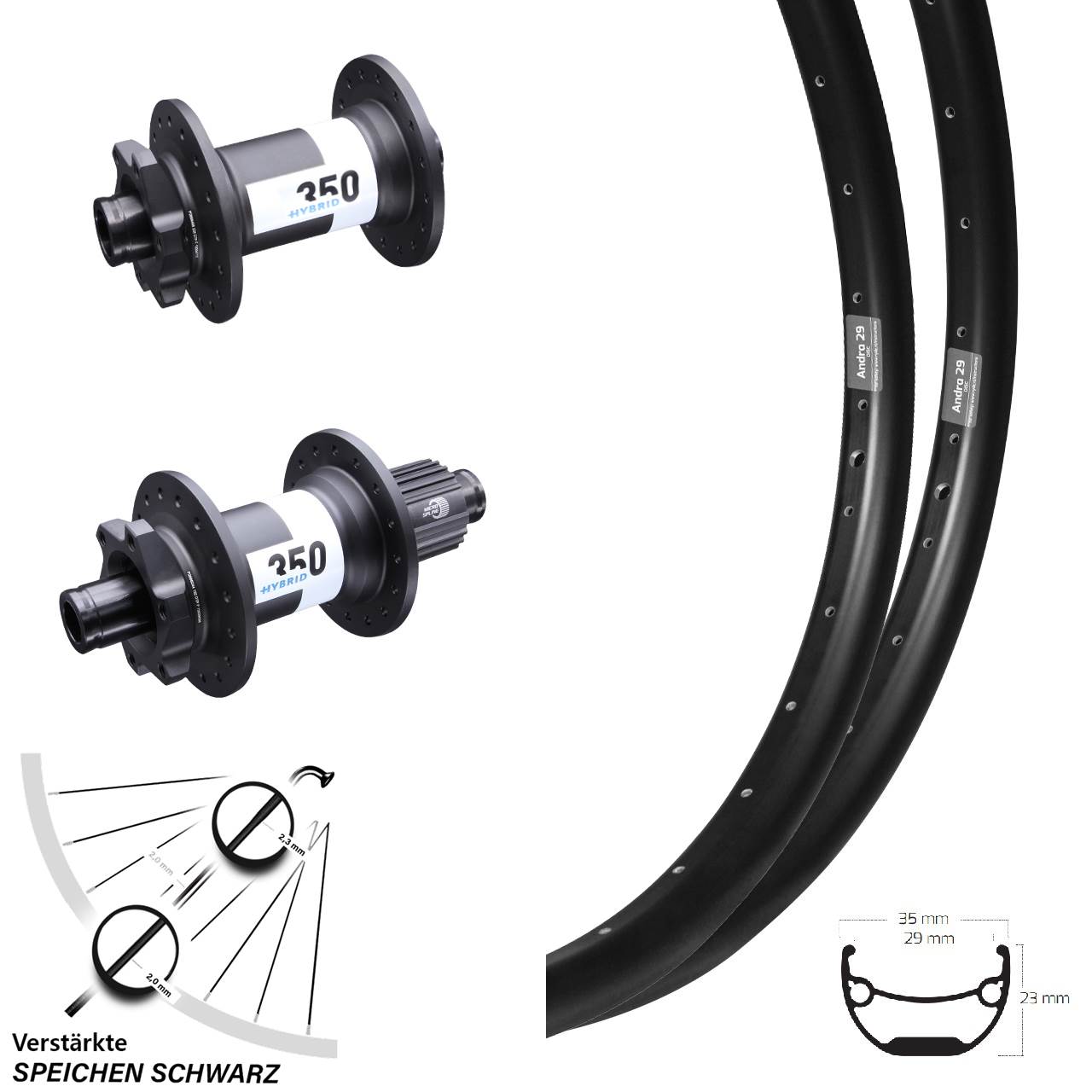 Ryde Andra 29 Zoll DT Swiss 350 Hybrid 6-Loch Laufradsatz Boost Shimano Micro Spline