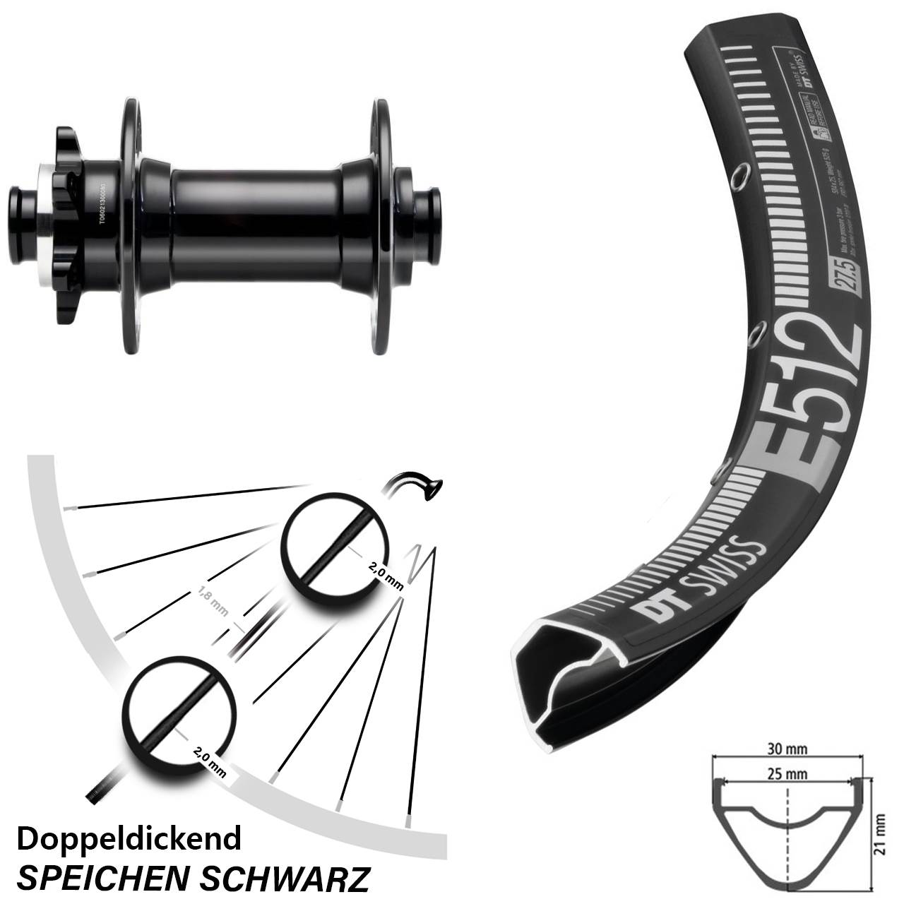 Laufrad 27,5 Zoll DT Swiss E 512 Disc Novatec D341-B15 Boost schwarz