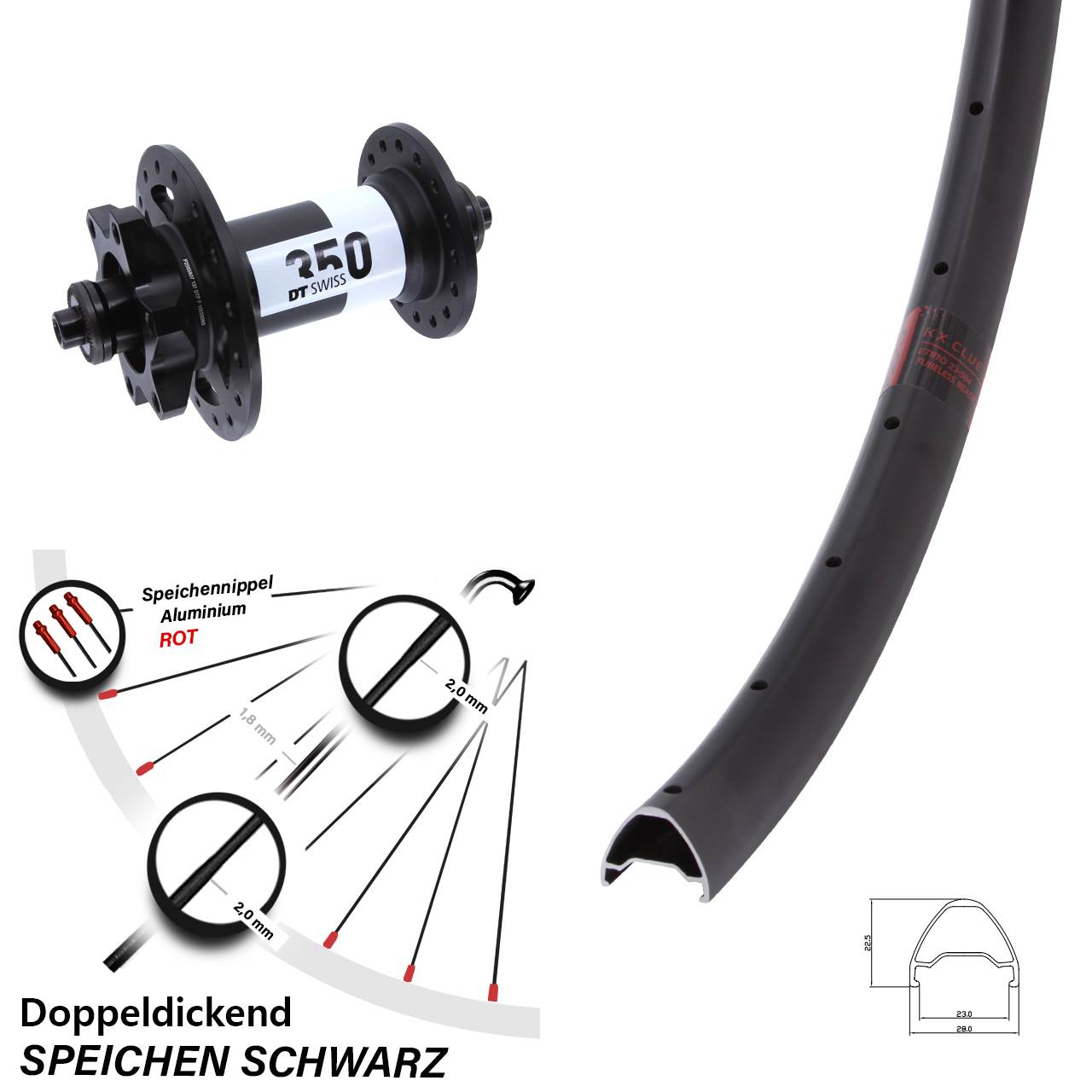 Vorderrad 28 Zoll KX Clue DT Swiss 350 5x100 6-Loch