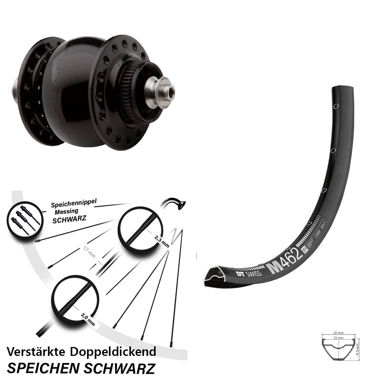 SON 28 DT Swiss M462 27,5 Zoll Disc Vorderrad mit Nabendynamo QR