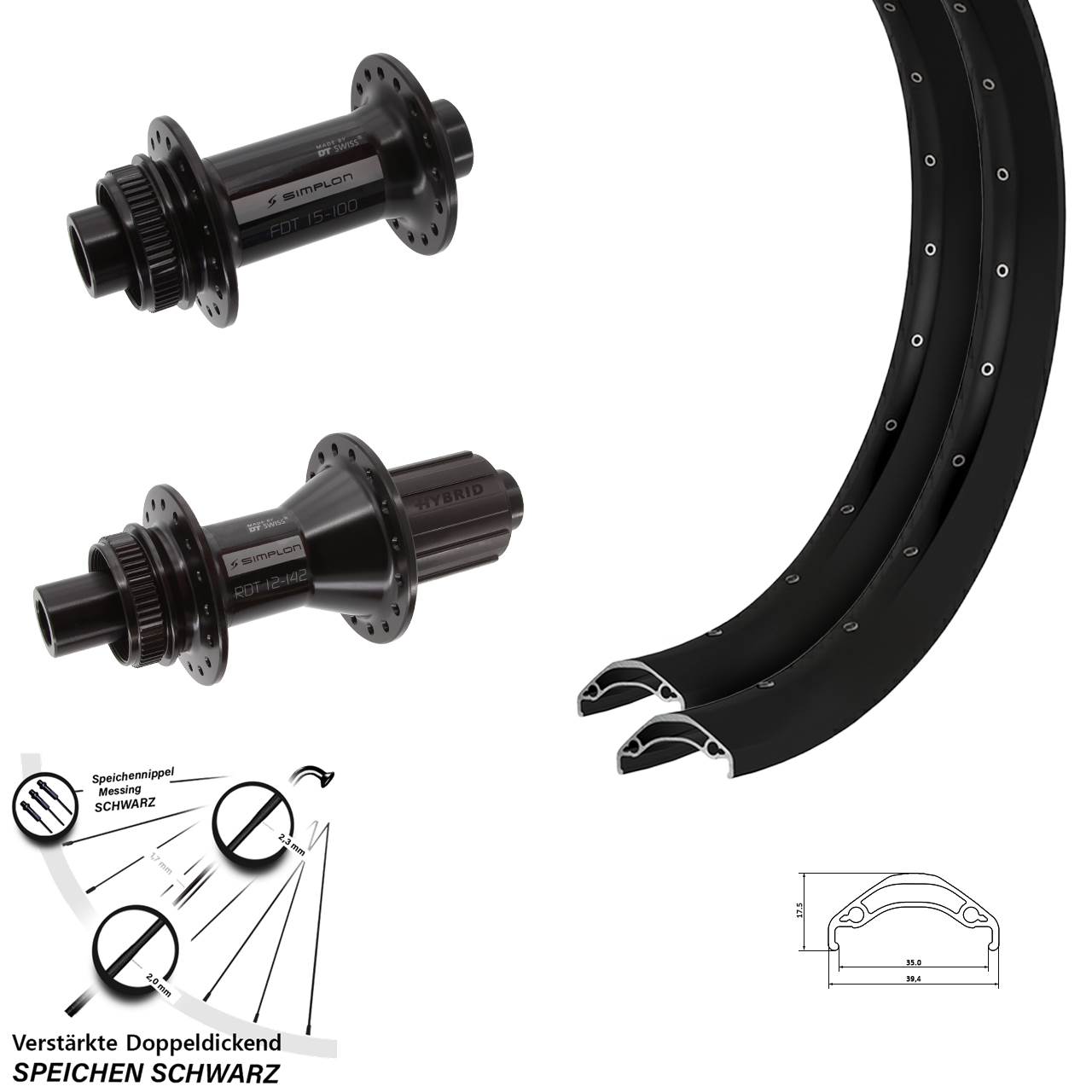 29 Zoll Ryde Disc 35 DT Swiss 370 Hybrid Centerlock Laufradsatz 15x100 12x142 8-11 fach