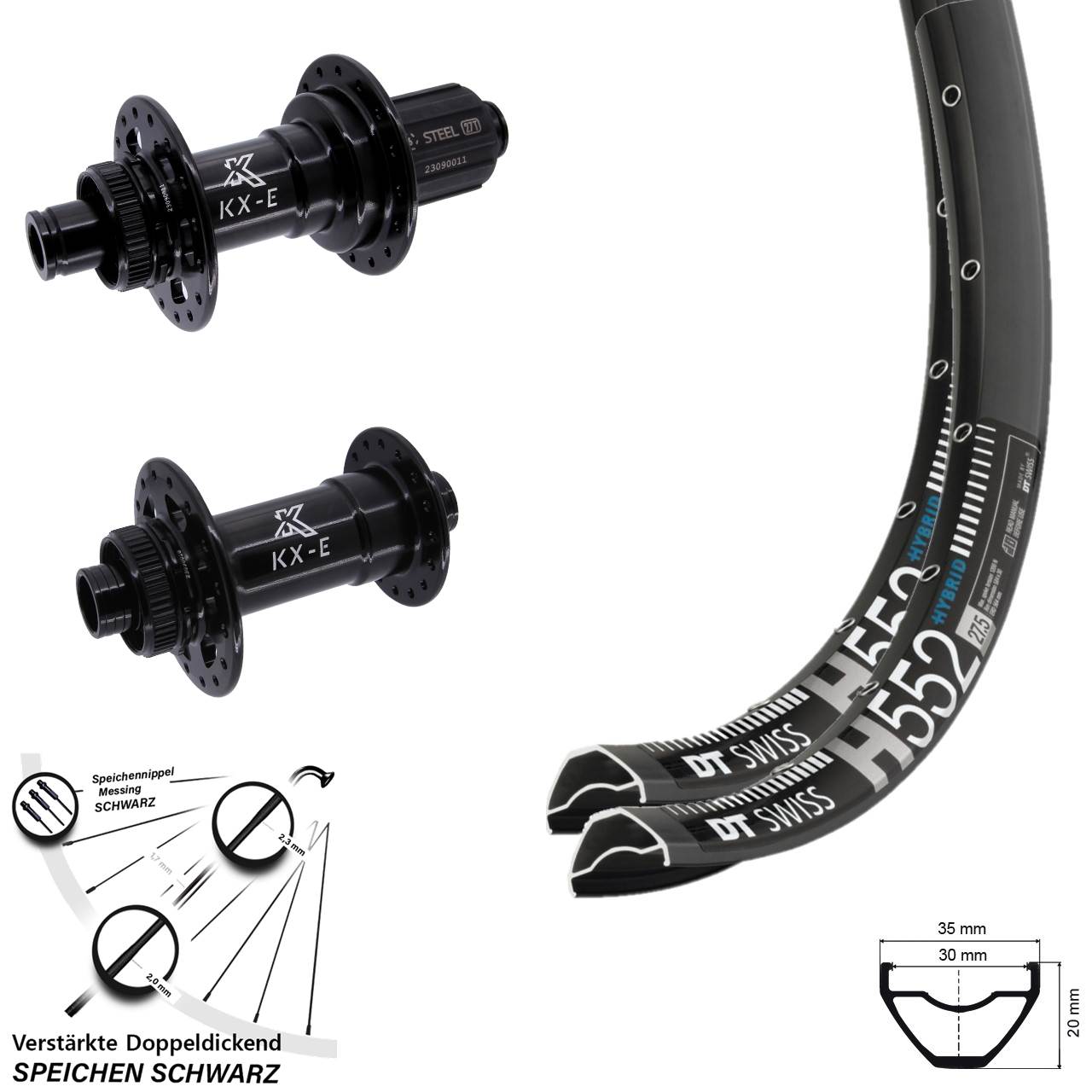 27,5 Zoll KX-E Heavy Duty Laufradsatz DT Swiss H552 15x110 12x148 8-12 fach HG
