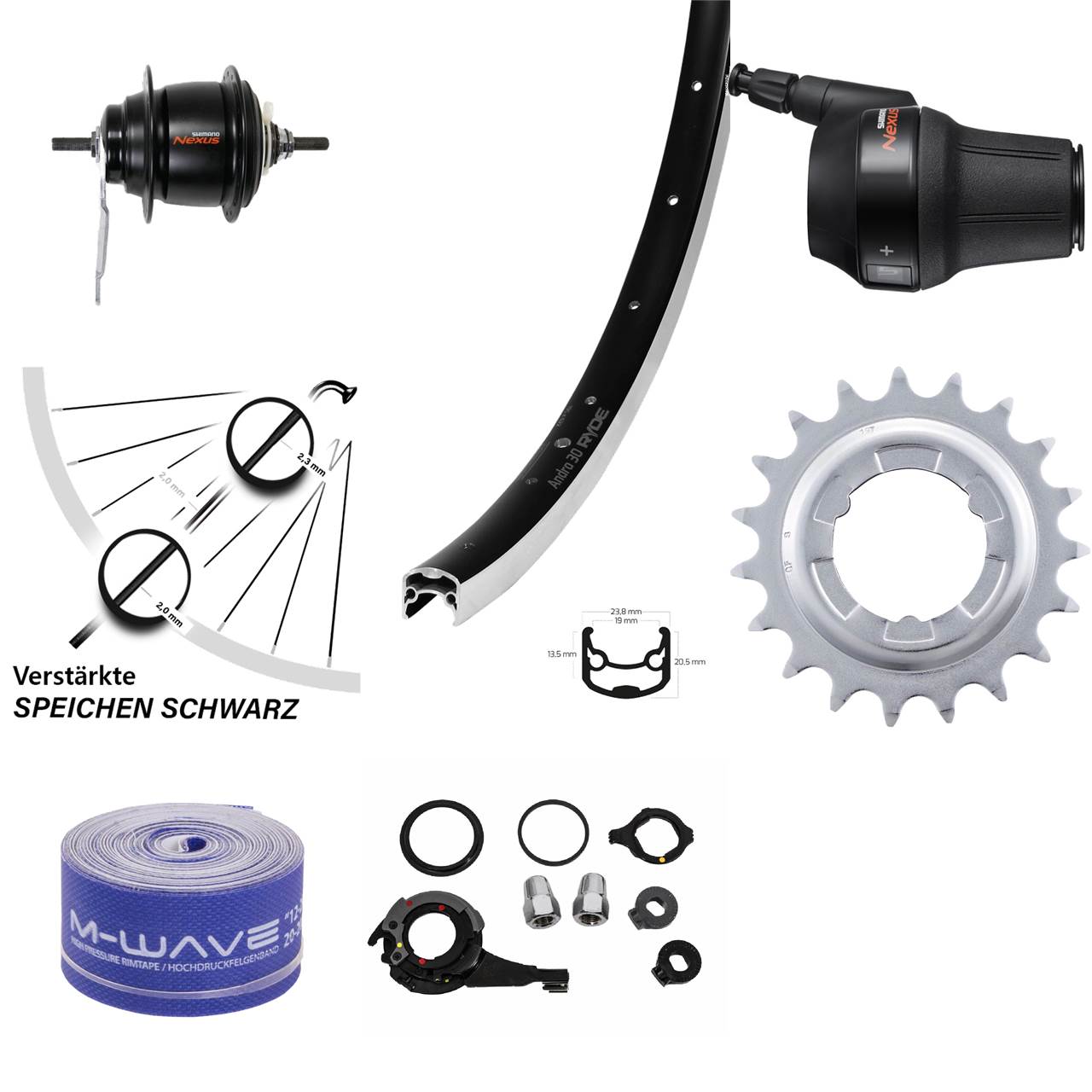 26 Zoll Hinterrad Shimano Nexus 8-Gang Rücktrittbremse Ryde Andra 30