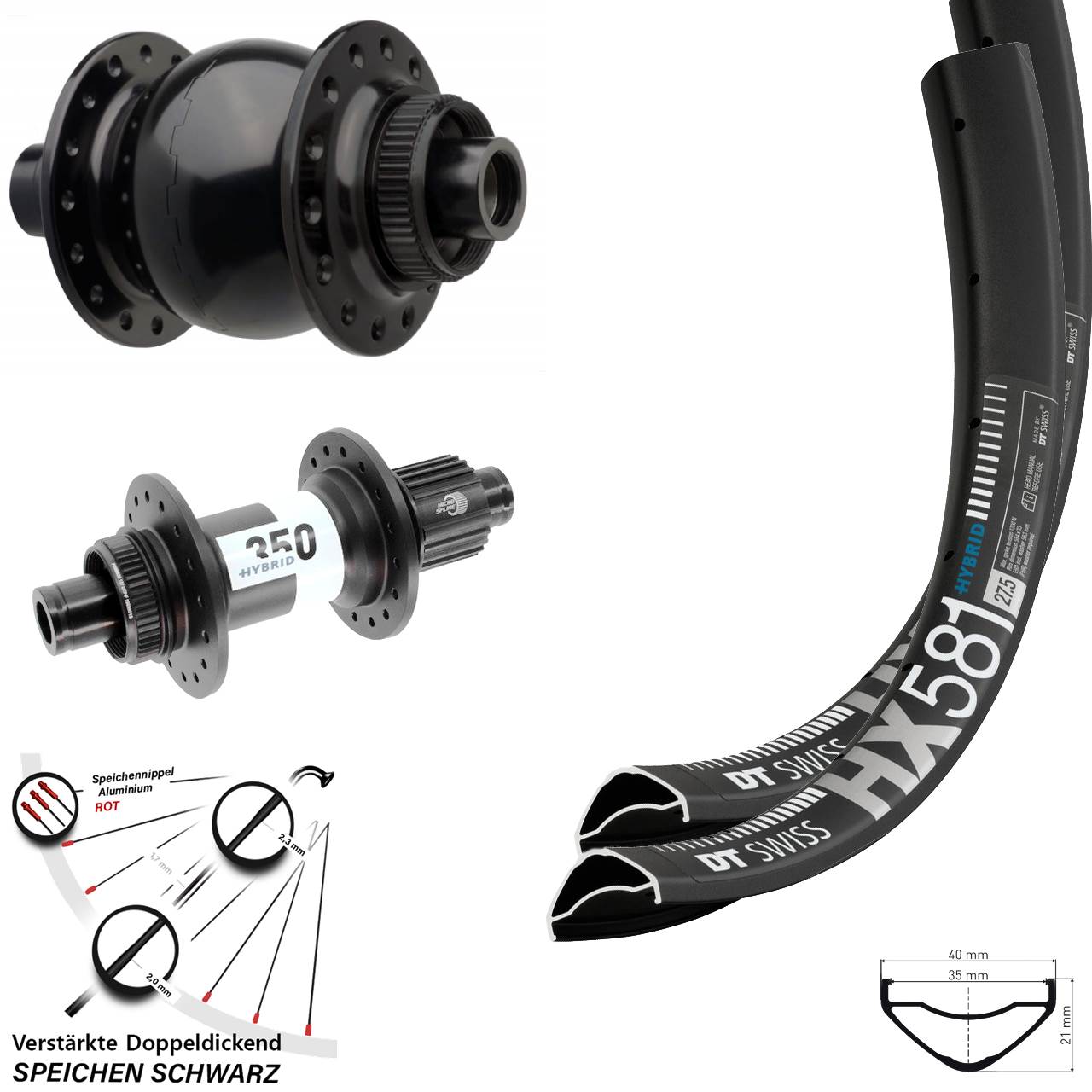 27,5 Zoll DT Swiss HX581 SON 28 350 Hybrid Micro Spline Disc Laufradsatz 15x110/148
