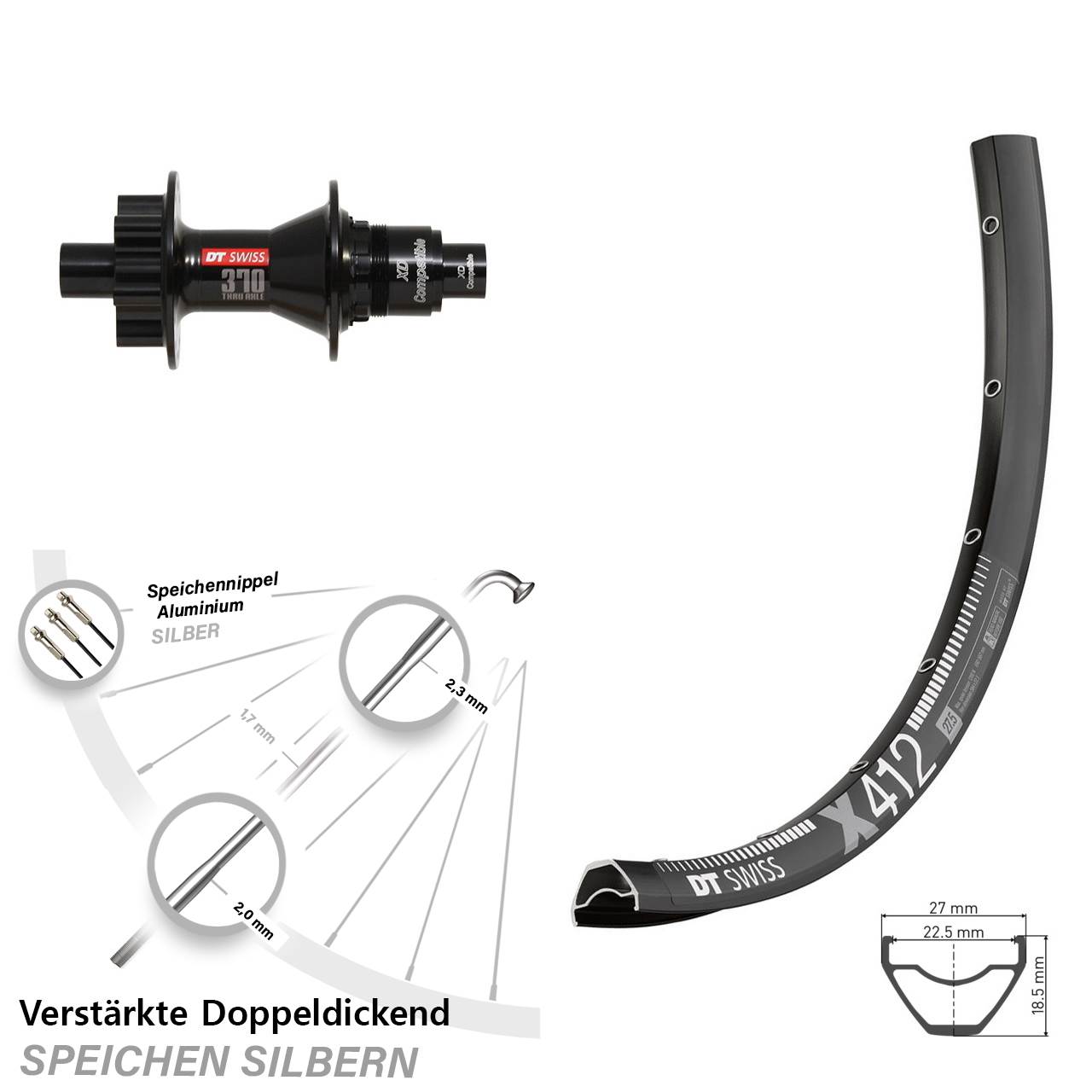 29 Zoll Hinterrad 6-Loch X412 DT Swiss 370 Sram XD 12x142