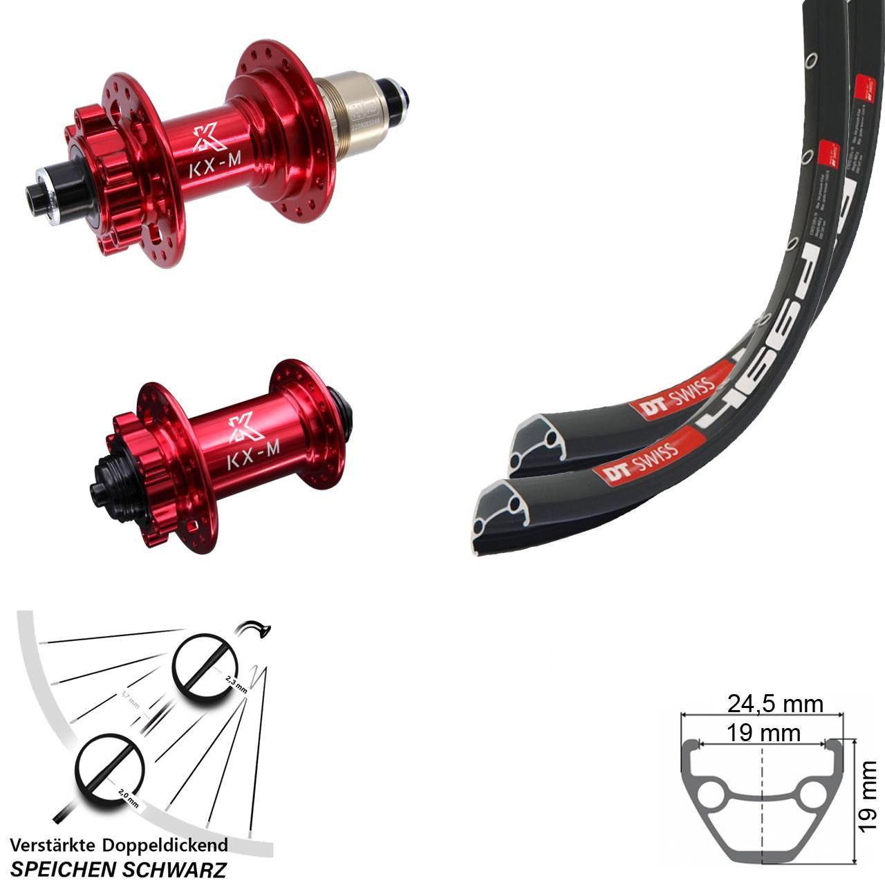 DT Swiss 466d KX-M rot 28 Zoll Disc Laufradsatz QR XD 11-12 fach