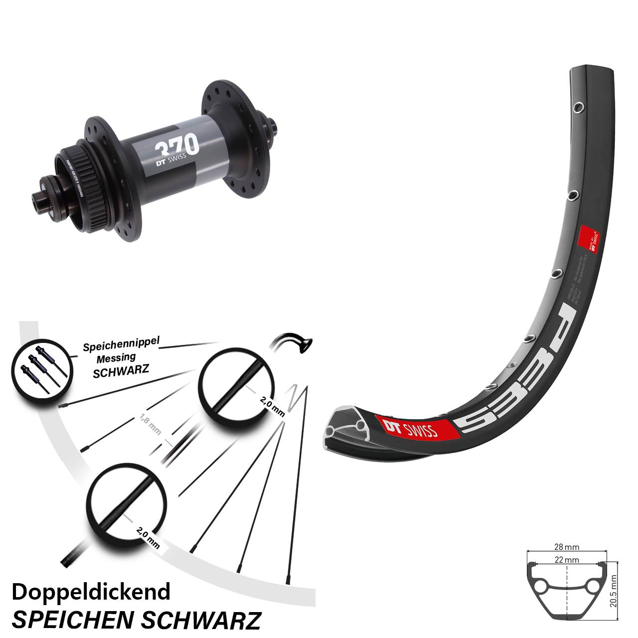 28 Zoll DT Swiss 533 D-370 Vorderrad Centerlock für Schnellspanner