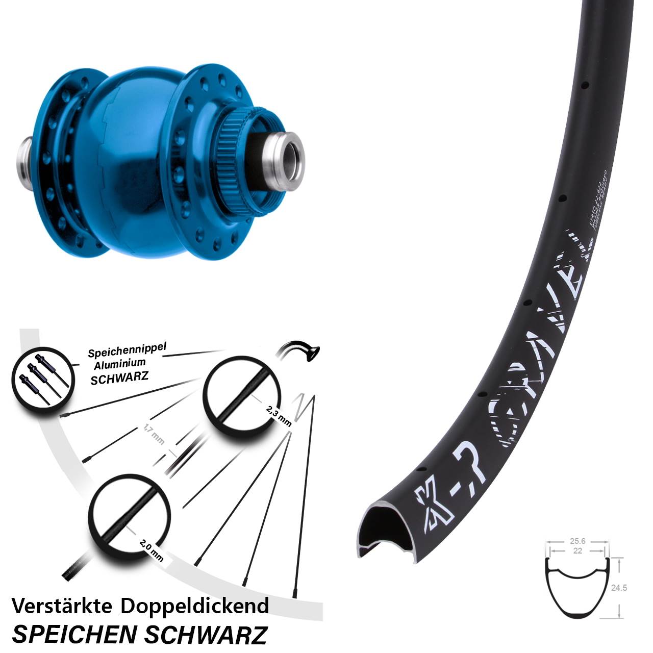 Disc Nabendynamovorderrad 29 Zoll KX-R Gravel SON 28 blau 12x100