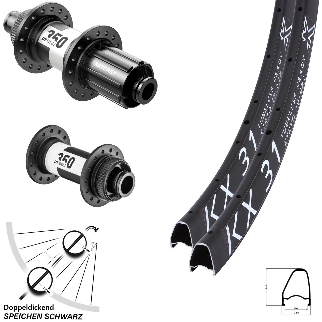 28 Zoll KX31 OS DT Swiss 350 Disc Laufradsatz 15x100 12x142 11-12 fach