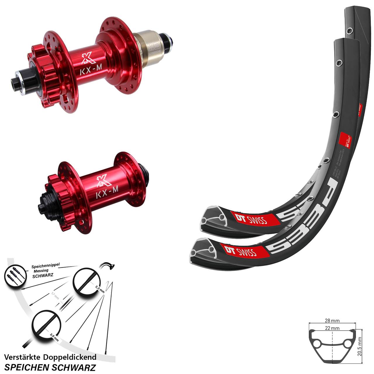 Disc Laufrad-Satz 27,5 Zoll DT Swiss 533d KX-M rot SRAM XD für Schnellspanner
