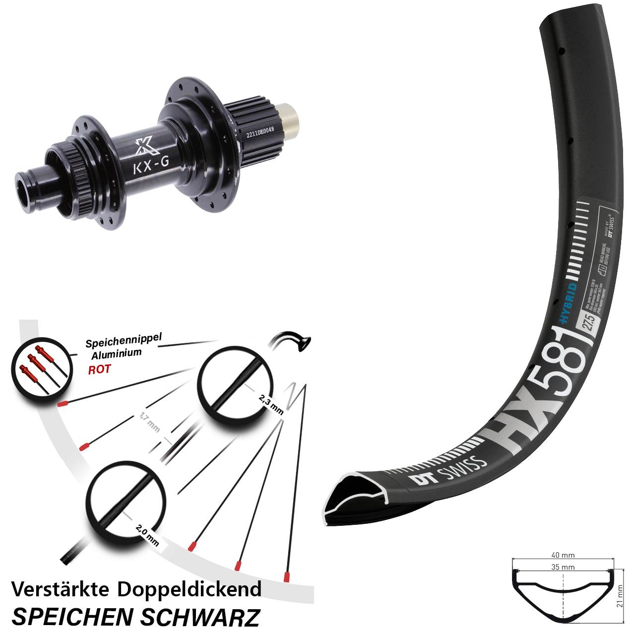 Hinterrad Centerlock 27,5 Zoll DT Swiss HX 581 KX-G Shimano Micro Spline 12x142