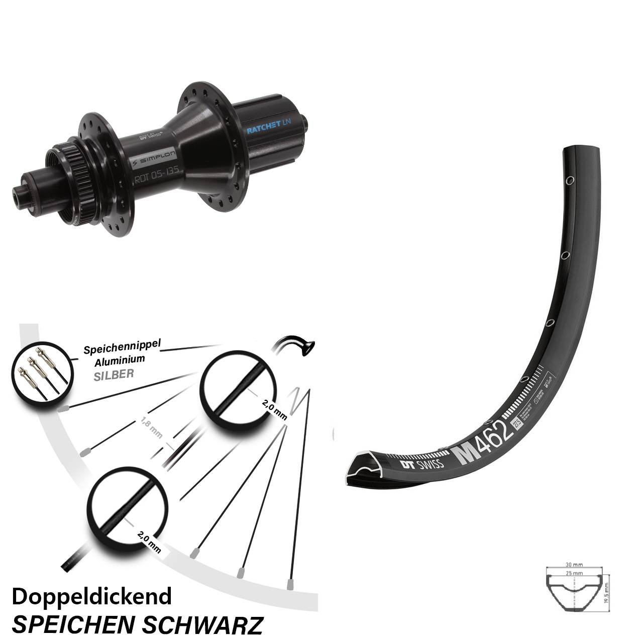 Disc Laufrad QR 27,5 Zoll DT Swiss M462-370 Hybrid 8-11 fach HG