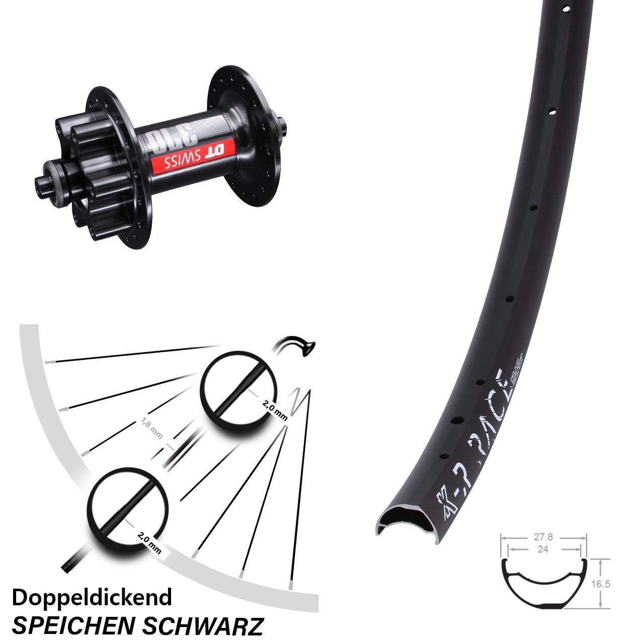 Disc Laufrad für Schnellspanner 28-29 Zoll KX-R Race DT Swiss 370