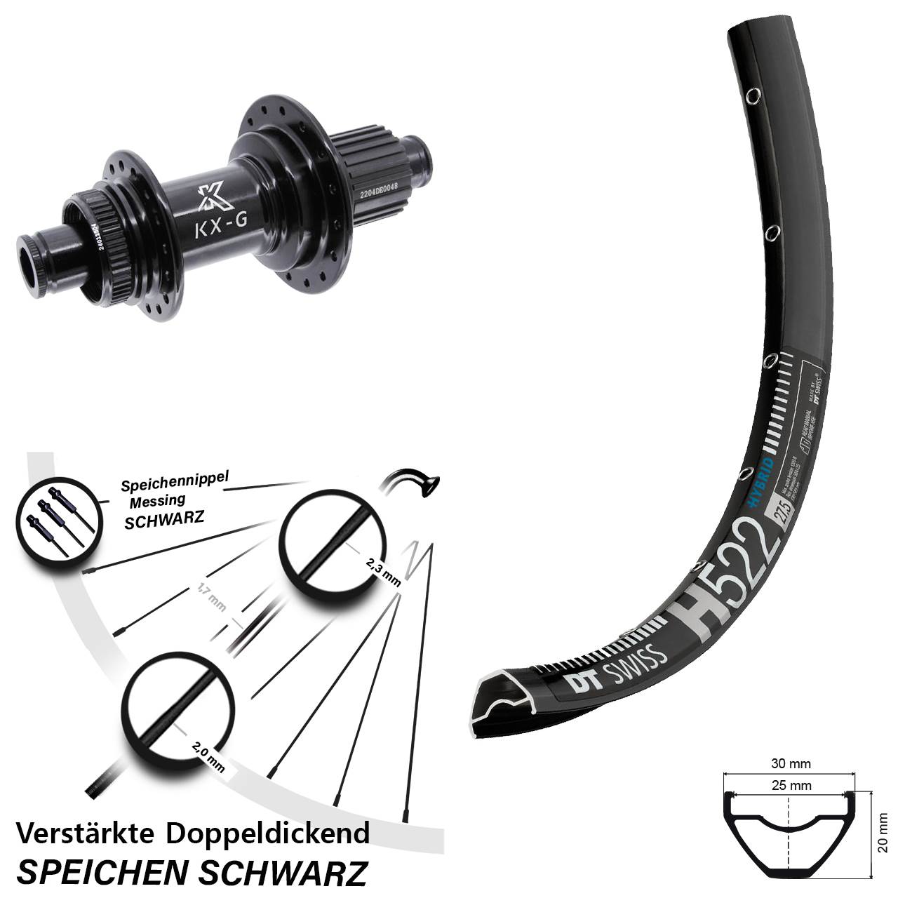 29 Zoll DT Swiss H522 KX-GS Heavy Duty Centerlock Hinterrad 12x142 Shimano Micro Spline