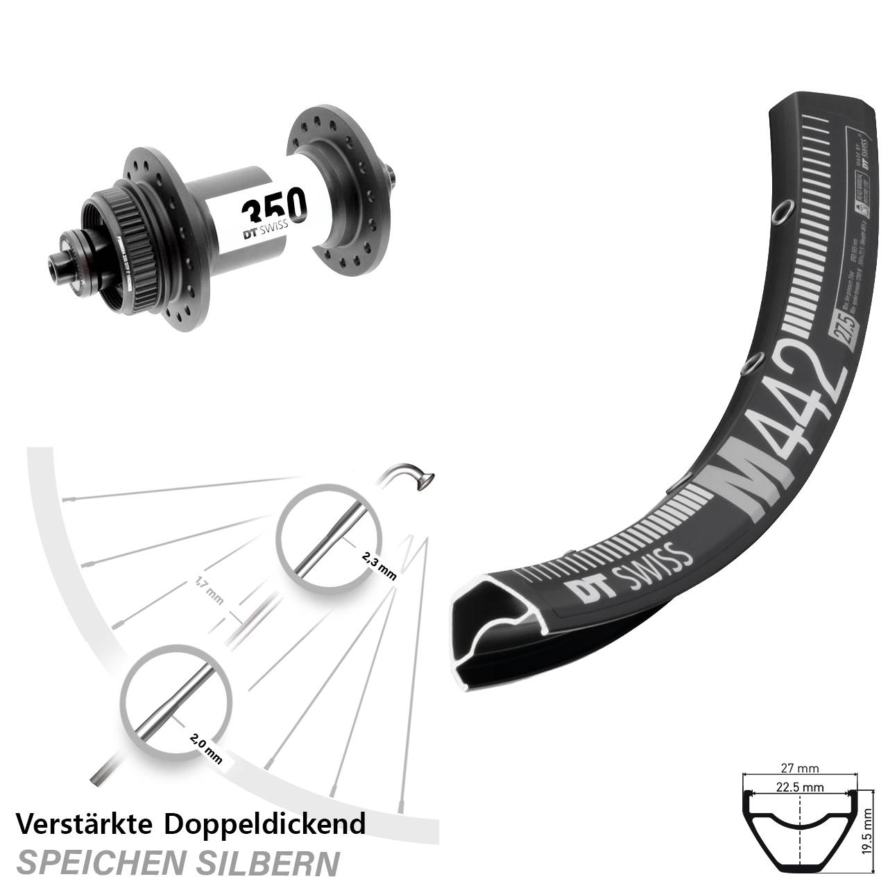 Centerlock Vorderrad für Schnellspanner 28-29 Zoll DT Swiss M 442-350