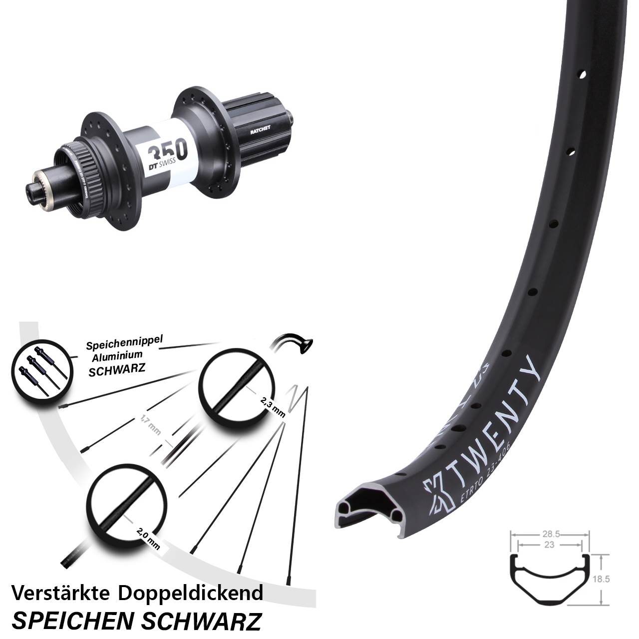 Disc Hinterrad 20 Zoll KX Twenty DT Swiss 350 8-11 fach HG für Schnellspanner