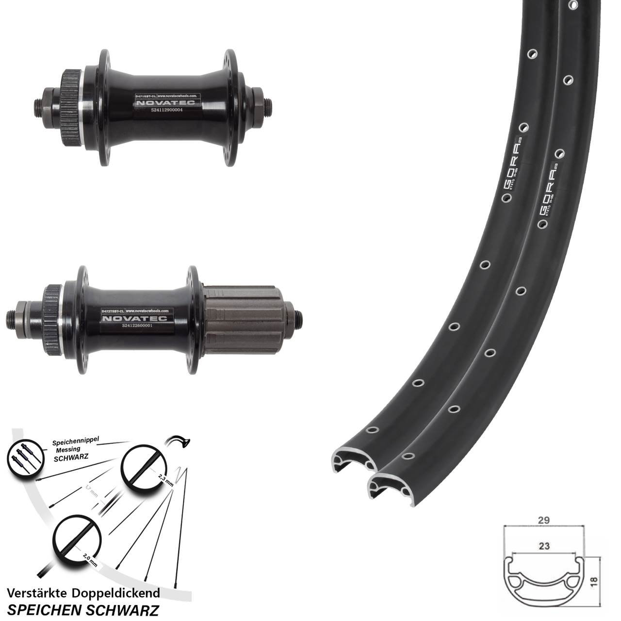 Gora 23 Novatec D471 D472 26 Zoll Centerlock Laufradsatz für Schnellspanner 8-12 fach