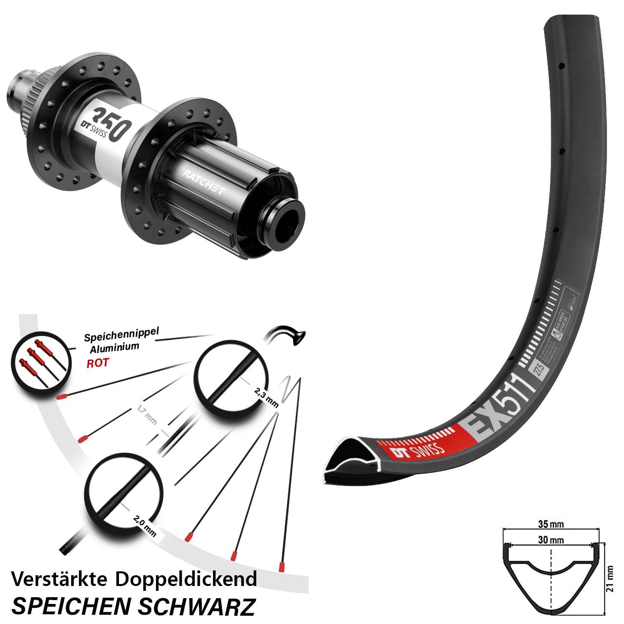 Centerlock Hinterrad 12x142 27,5 Zoll DT Swiss EX 511-350 11-12 fach