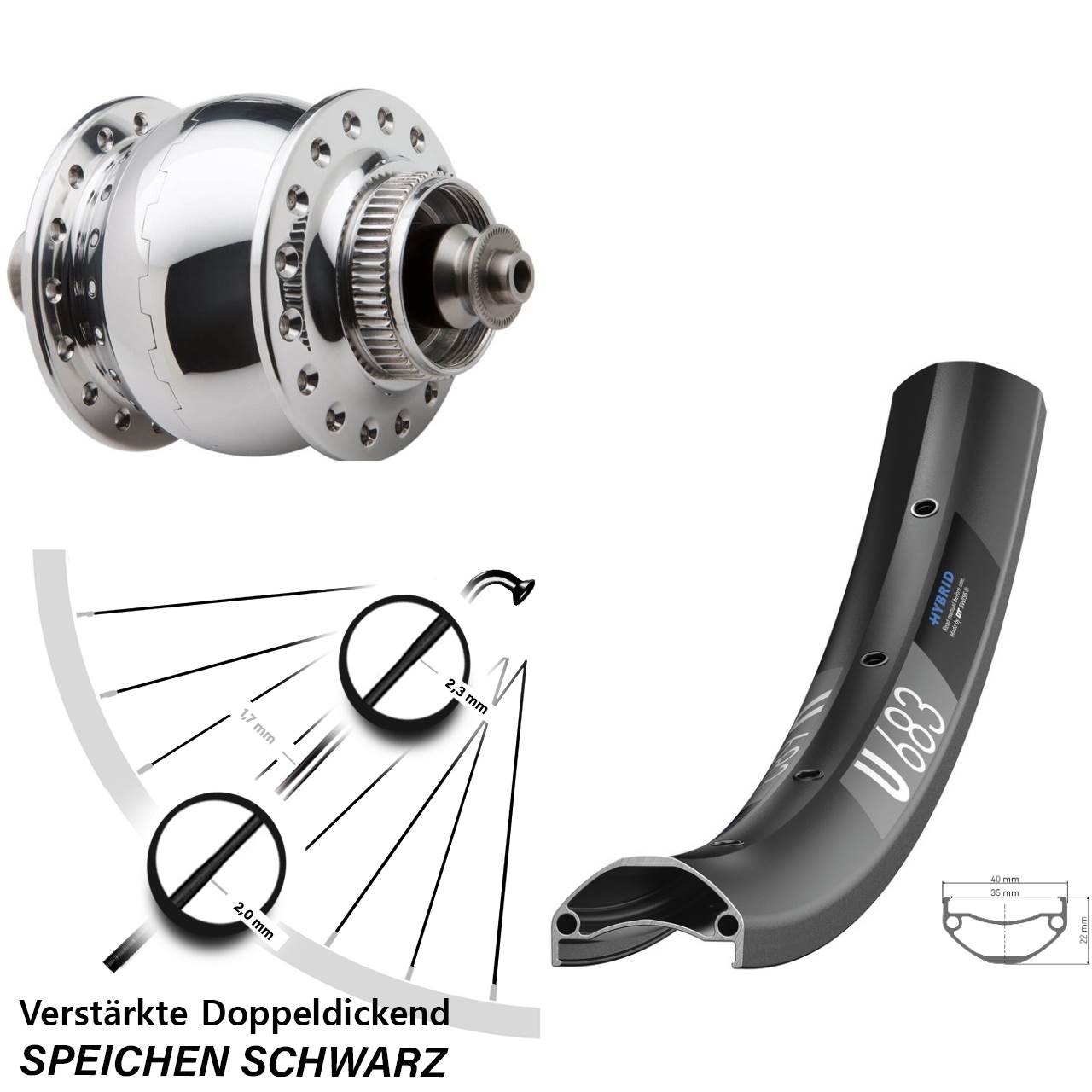 Centerlock Dynamo-Vorderrad QR 27,5 Zoll DT Swiss U 683 SON 28