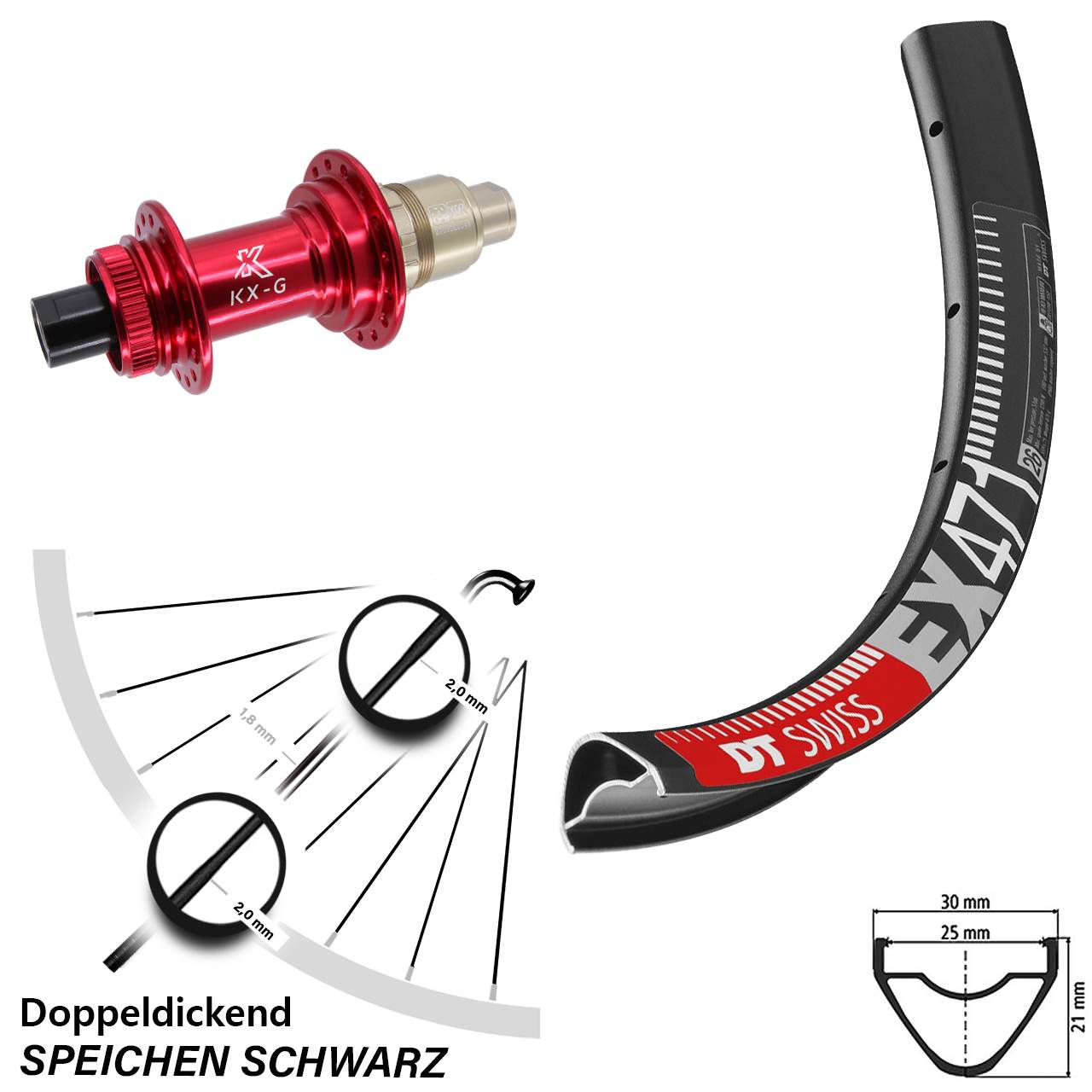 26 Zoll DT Swiss EX471 KX-G rot Disc Laufrad 12x142