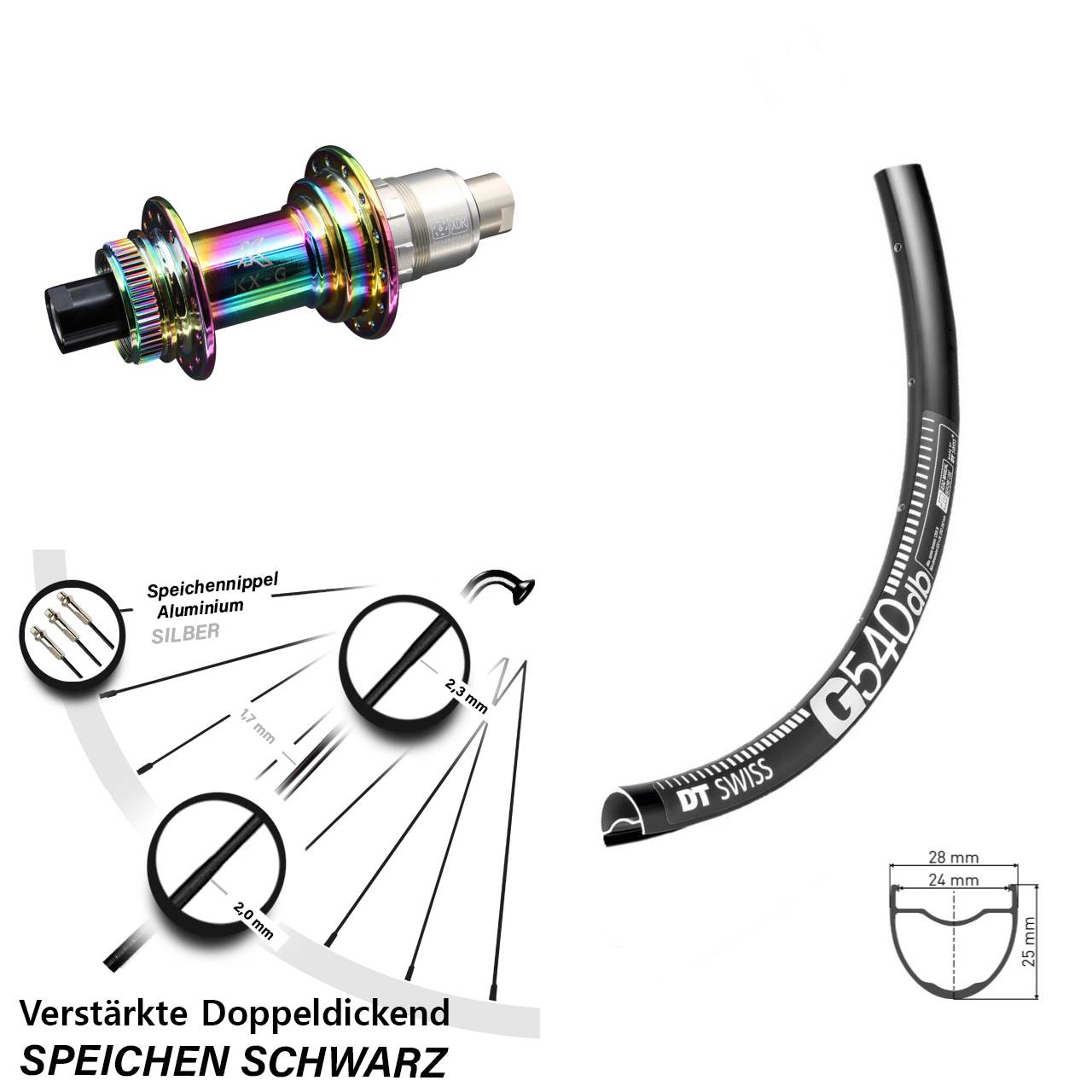 29 Zoll DT Swiss G540 KX-G Oilslick Hinterrad Centerlock 12x142 XDR