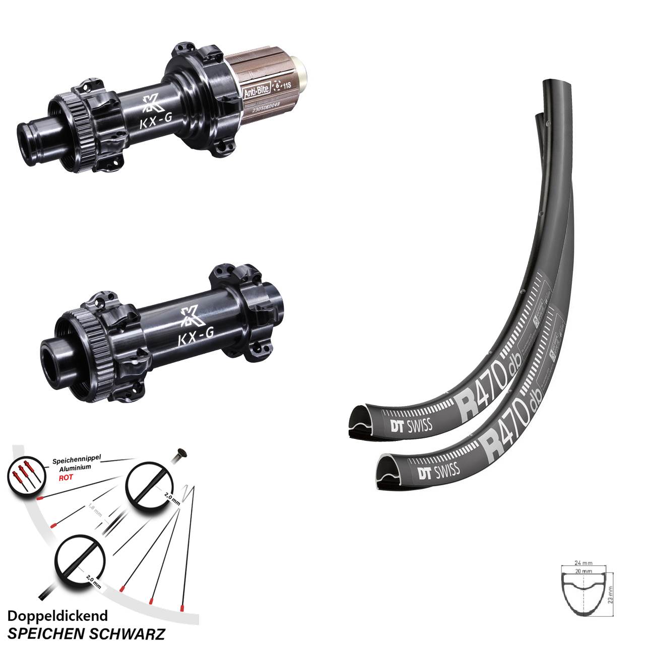 DT Swiss R 470 Laufradsatz 28 Zoll KX-G Straightpull Steckachse Shimano HG Centerlock