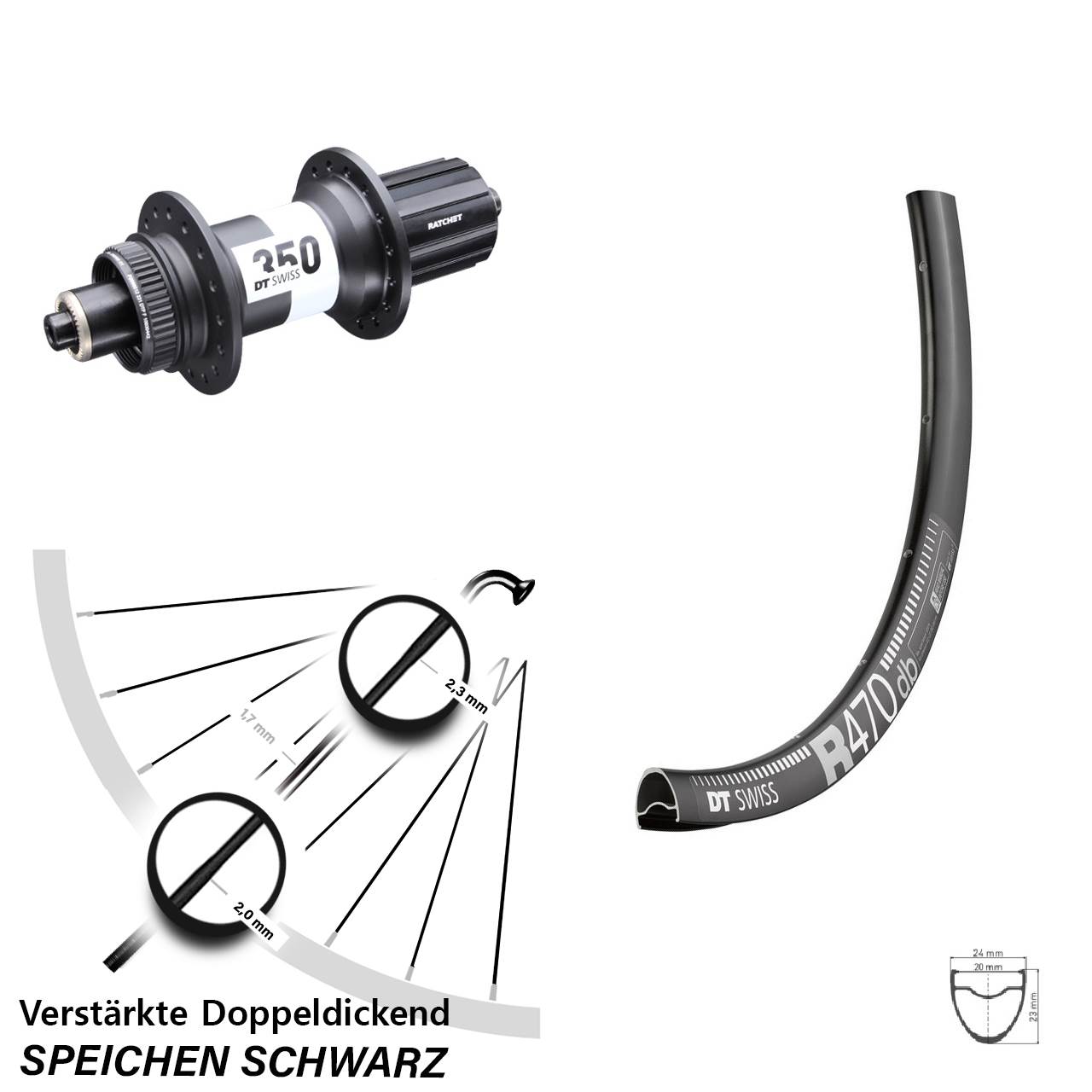 28 Zoll DT Swiss R470-350 Road Hinterrad für Schnellspanner 11-12 fach