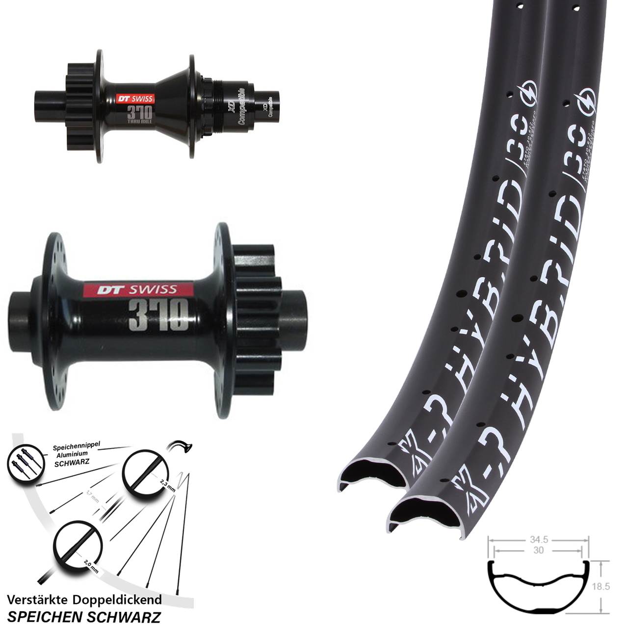 29 Zoll KX-R Hybrid 30 DT Swiss 370 Disc Laufrad-Satz 12x100/142 SRAM XD